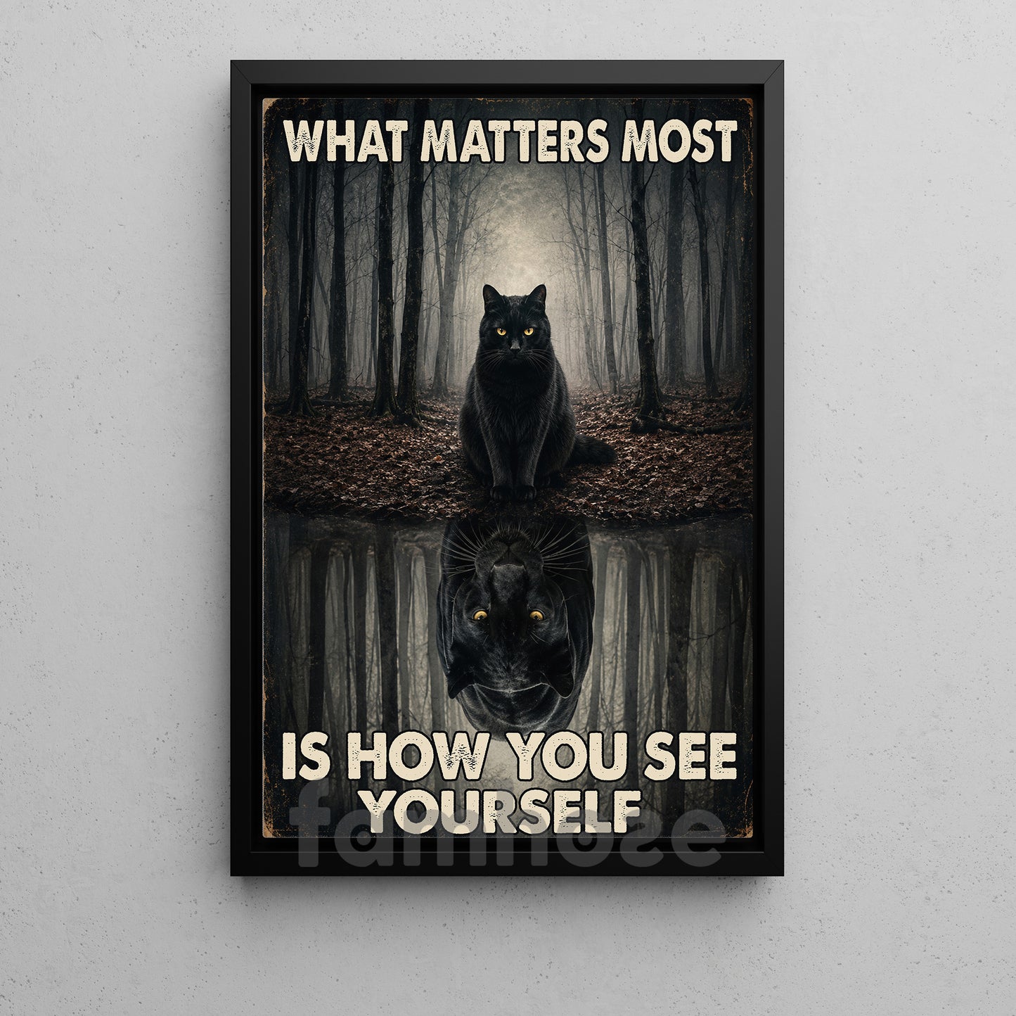 Motivational Black Cat Canvas Painting, What Matters Most Is How You See Yourself Wall Art Decor, Poster Gift For Cat Lover