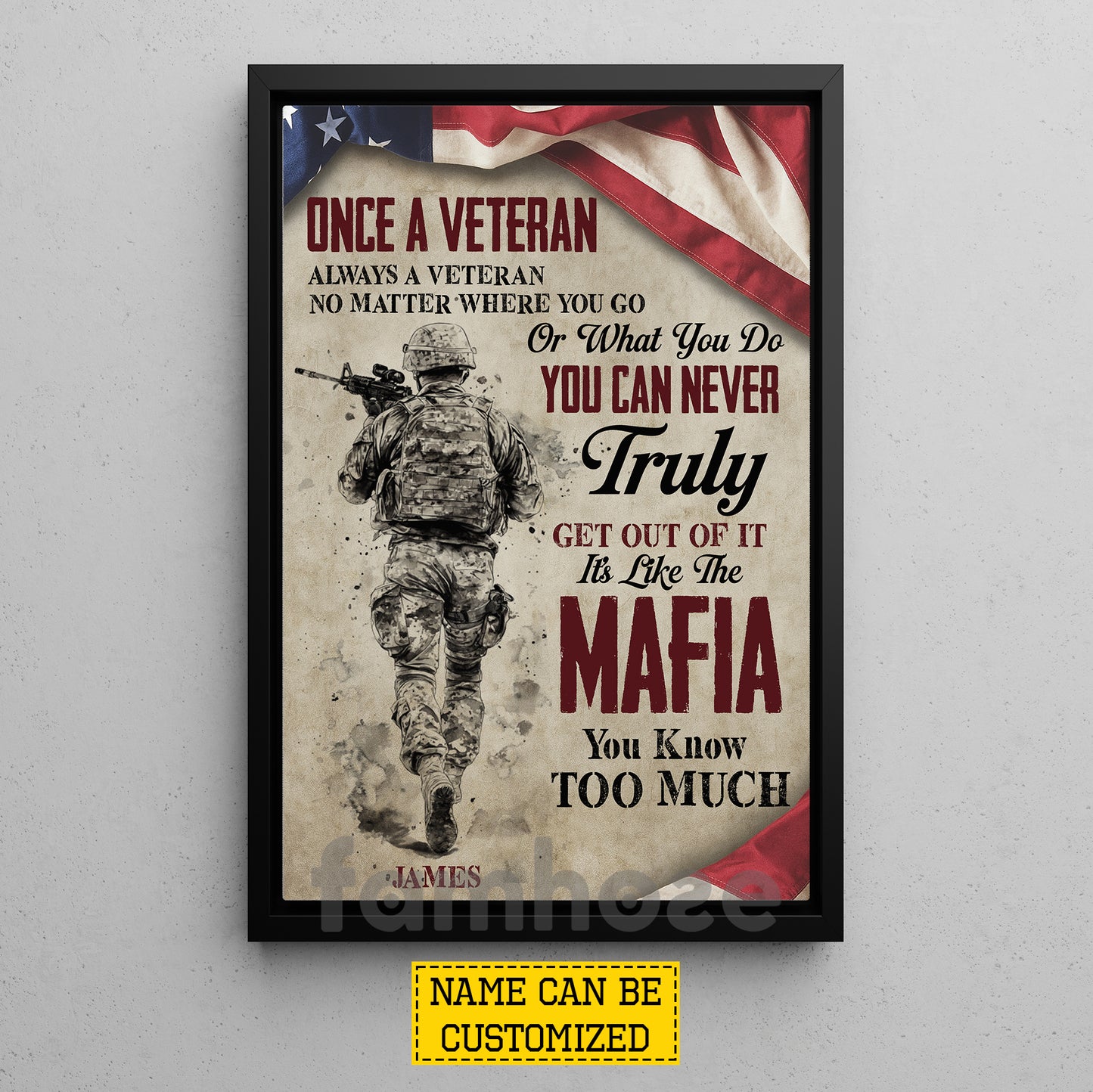 Funny Personalized Veterans Canvas Painting, Once A Veteran Always A Veteran Wall Art Decor, Poster Gift For Former Soldiers