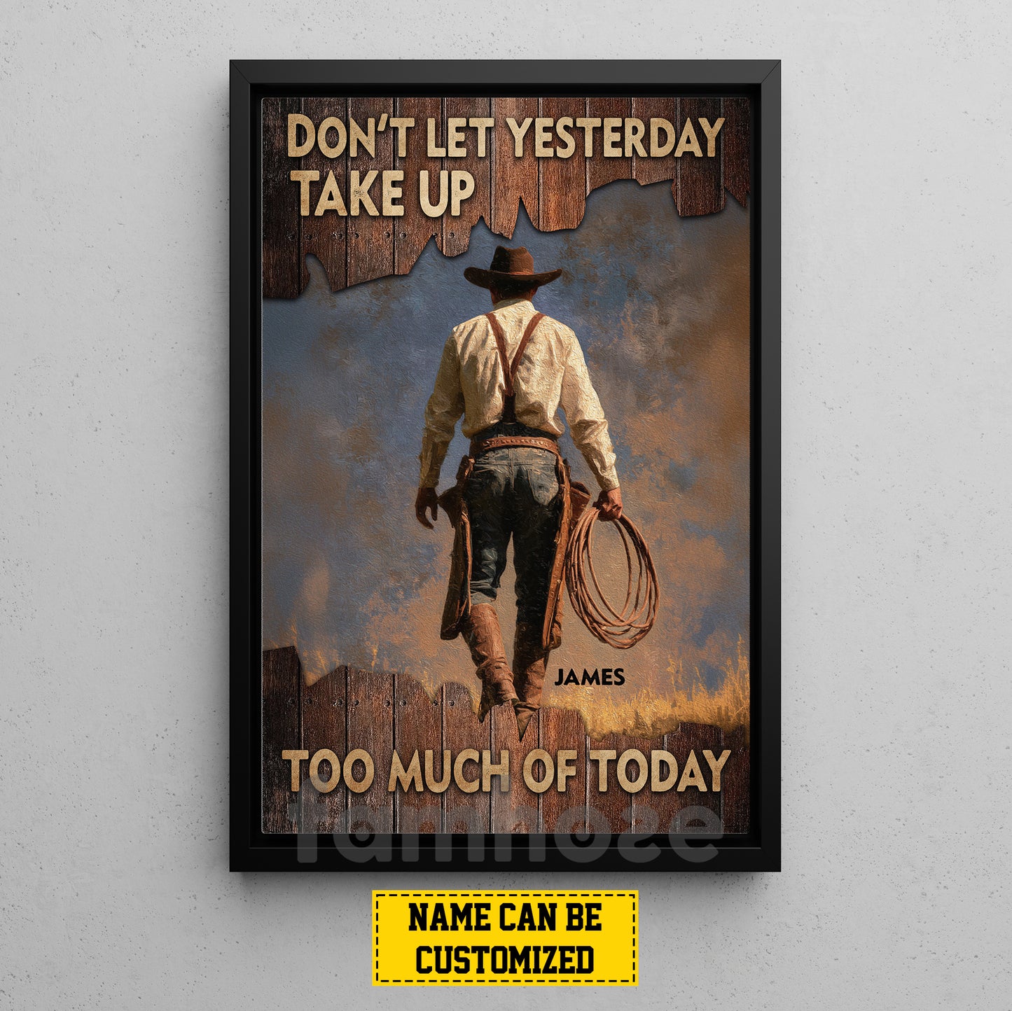 Motivational Personalized Cowboy Canvas Painting, Don't Let Yesterday Take Up Inspirational Quotes Wall Art Decor, Poster Gift For Cowboy