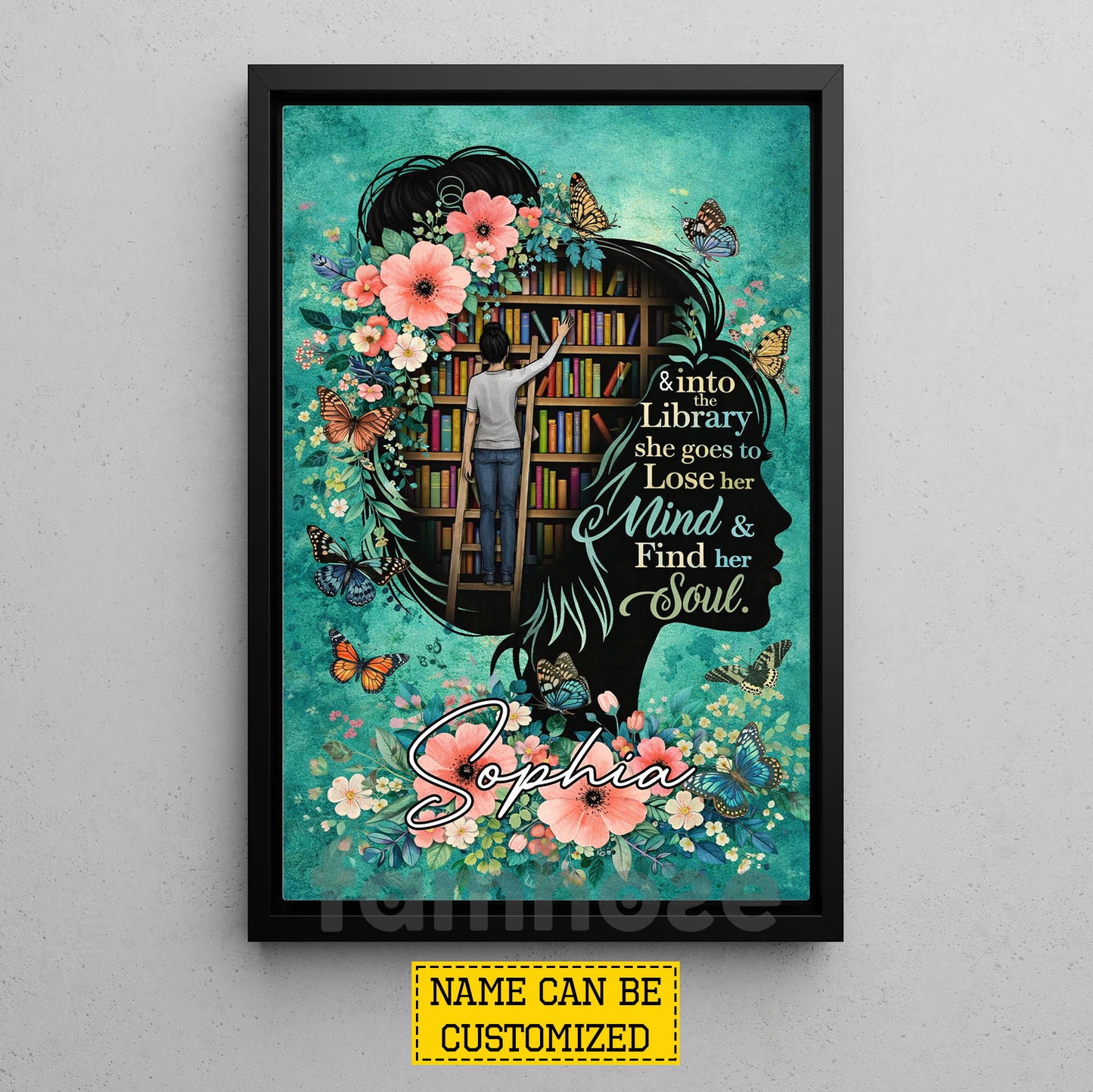 Personalized Book Girl Canvas Painting, & Into The Library Wall Art Decor, Poster Gift For Reading Lovers
