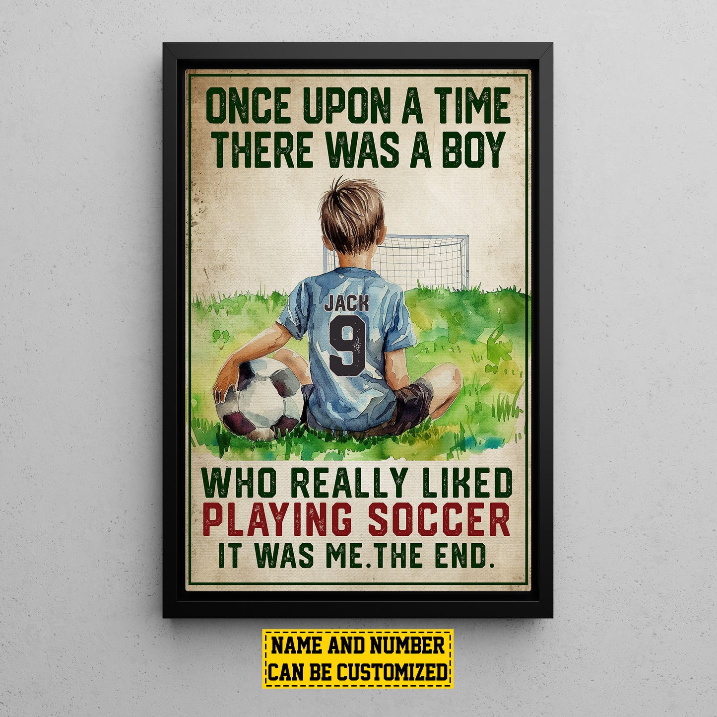 Personalized Motivational Soccer Canvas Painting, Once Upon A Time There Was A Boy, Sports Quotes Wall Art Decor, Poster Gift For Soccer Lovers, Soccer Boys