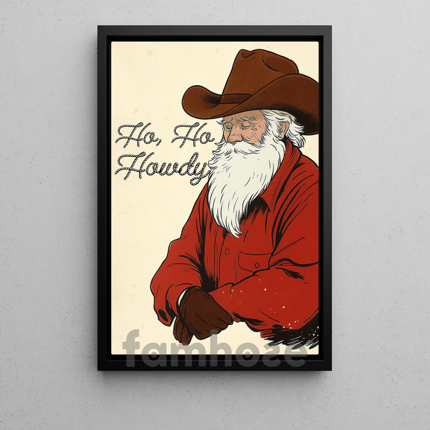 Christmas Old Santa Cowboy  Canvas Painting, Ho Ho Howdy Wall Art Decor, Xmas Poster Gift For Cowboys