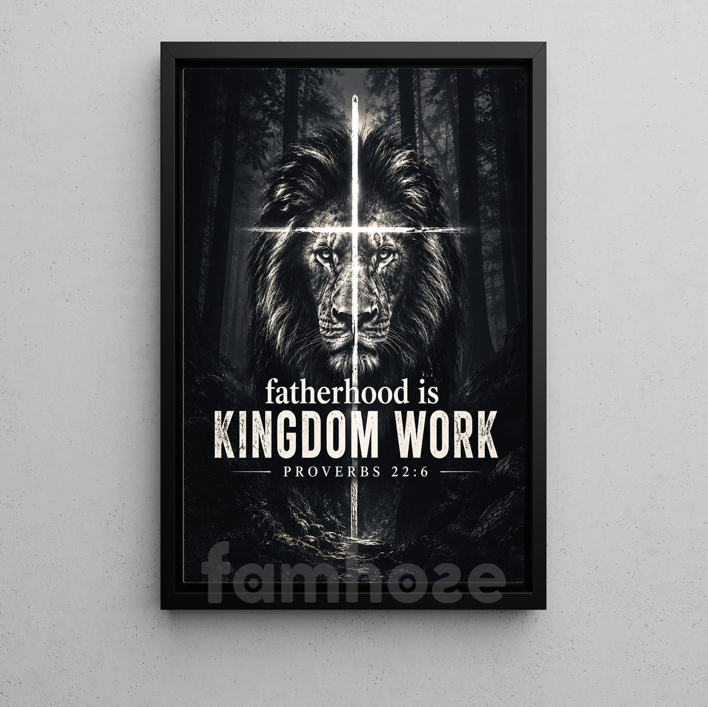 Jesus & Lion Canvas Painting, Fatherhood Is Kingdom Work Wall Art Decor, Poster Retro Style Gift For Christians, Lion Lover