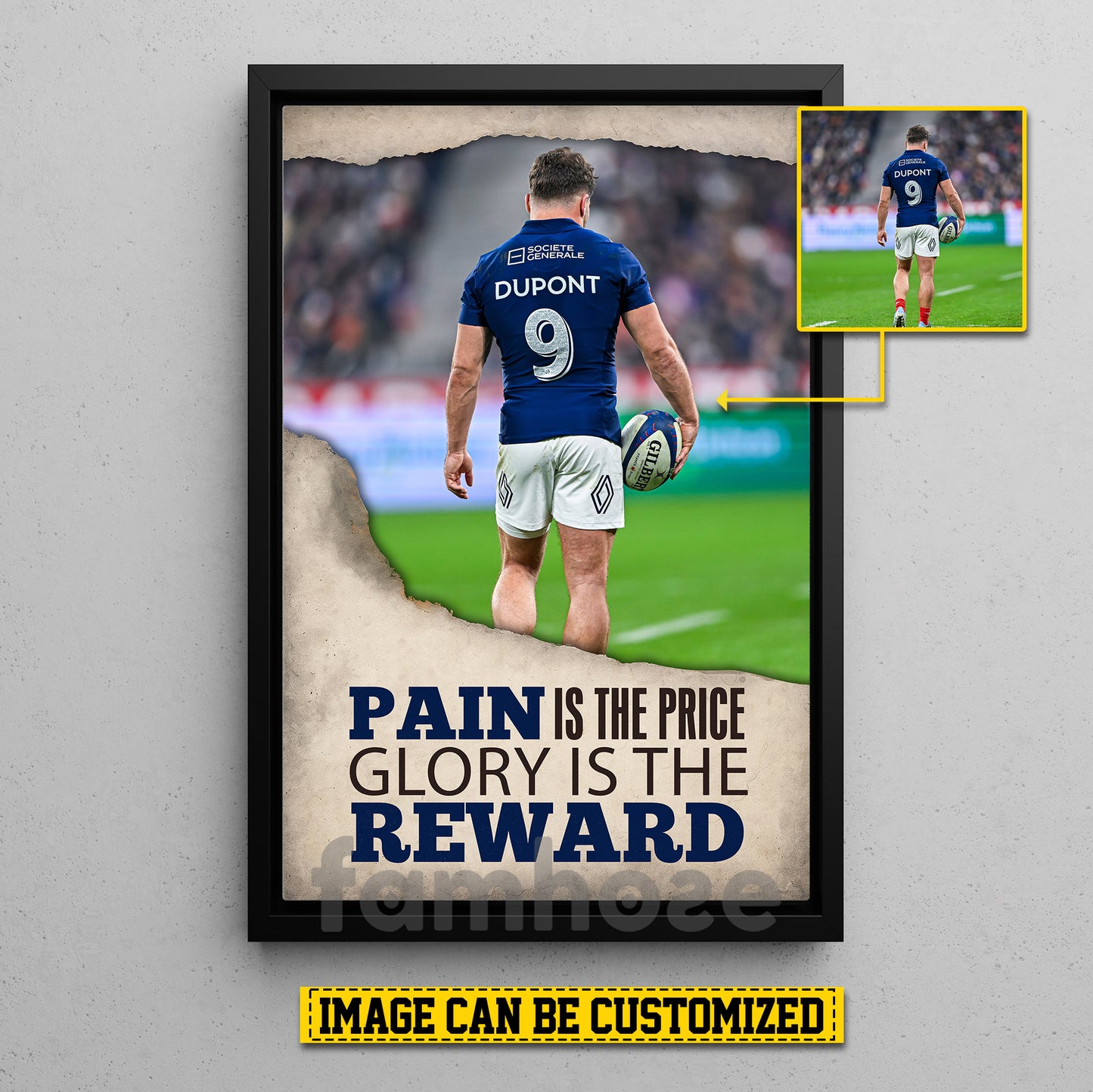 Motivational Personalized Rugby Man Canvas Painting, Pain Is The Price Sport Wall Art Decor, Poster Gift For Rugby Lovers
