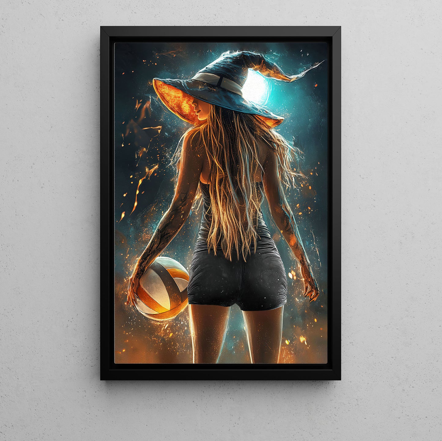 Volleyball Witch Canvas Painting, Spooky Season Wall Art Decor, Halloween Poster Gift For Volleyball Lovers