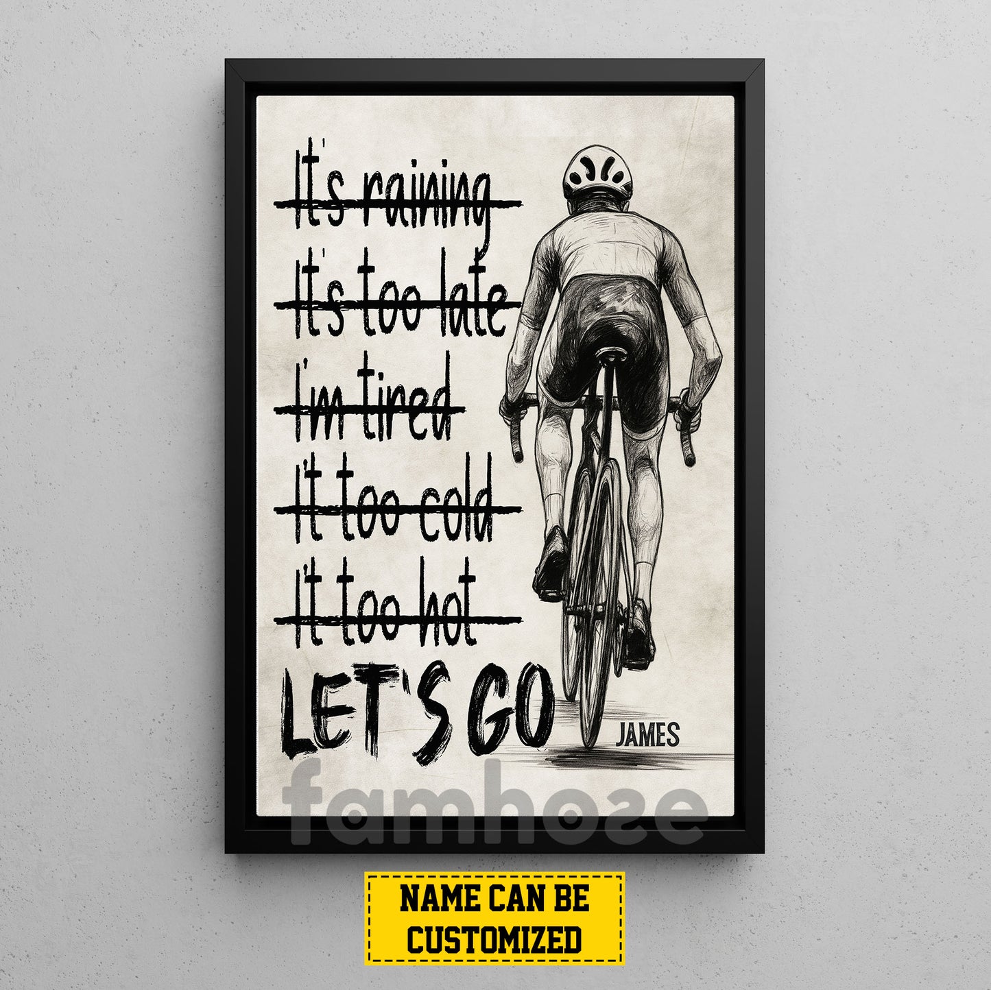 Motivational Personalized Cycling Man Canvas Painting, Let's Go Sport Wall Art Decor, Poster Gift For Cycling Lovers