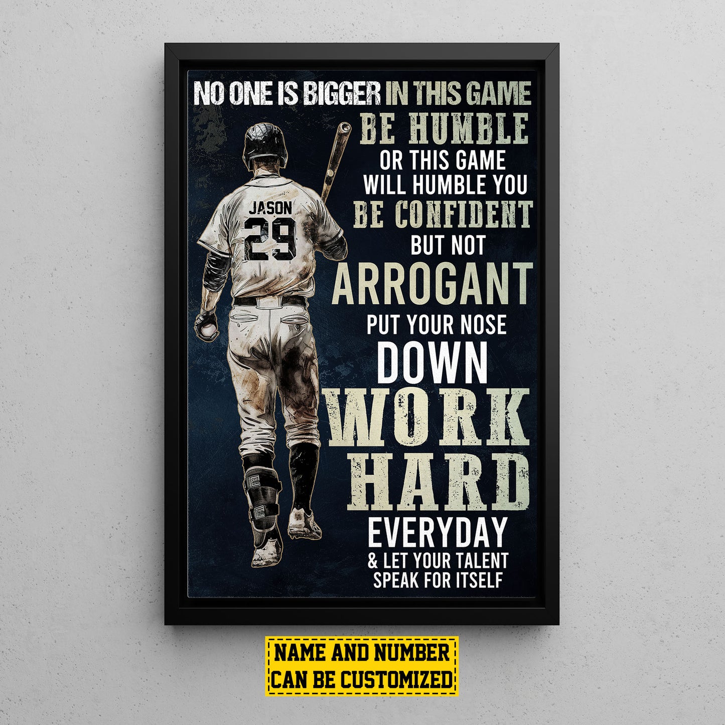 Work Hard Every Day, Personalized Baseball Boy Canvas Painting, Sports Quotes Wall Art Decor, Poster Gift For Baseball Lovers, Baseball Boys