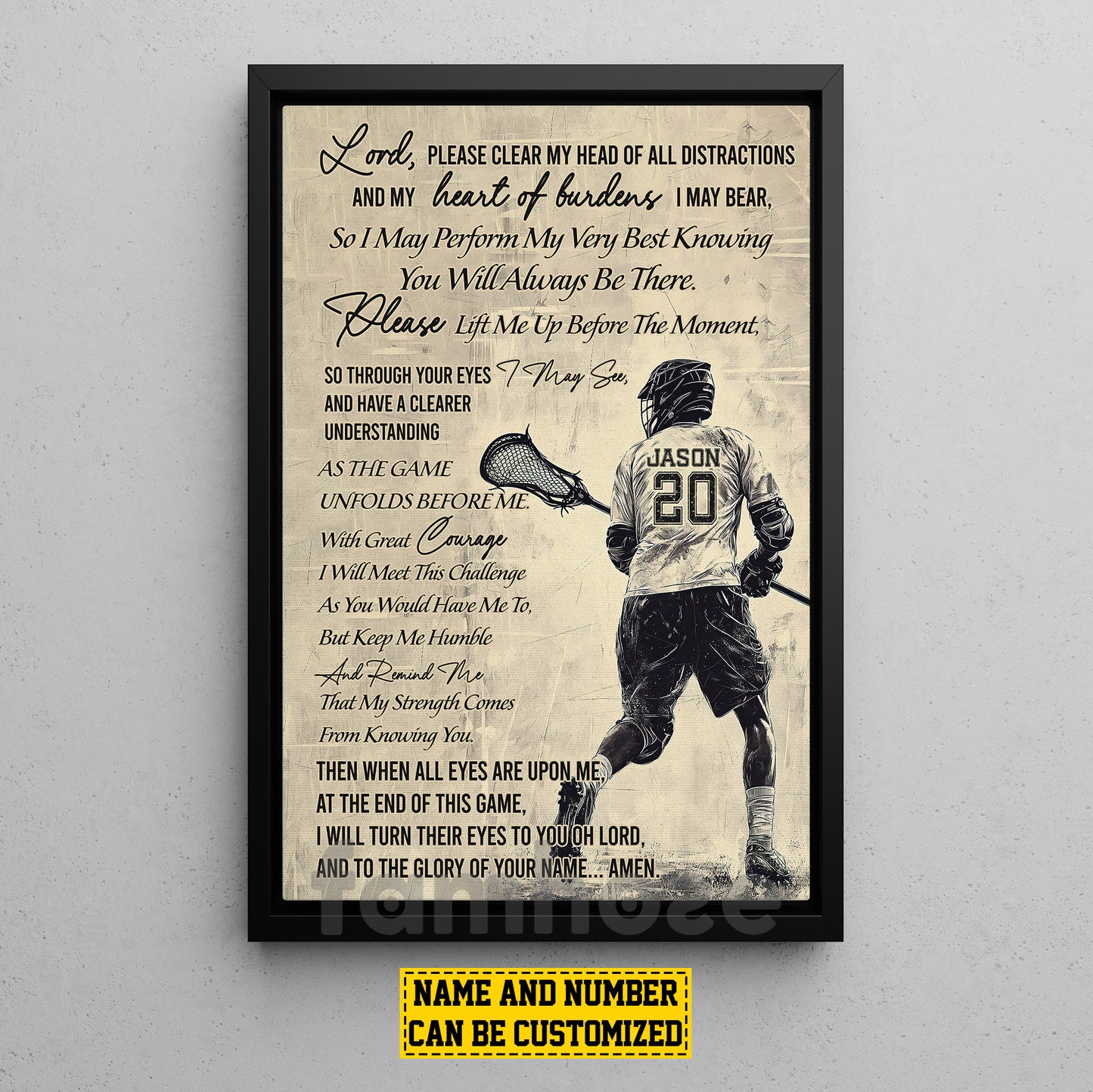 Personalized Lacrosse Boy Canvas Painting, Lord Please Clear My Head Of All Distractions Sport Wall Art Decor, Poster Gift For Lacrosse Lovers