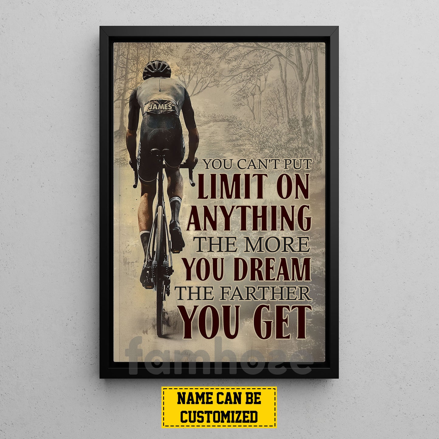 Motivational Personalized Cycling Canvas Painting, You Can't Put Limit On Anything Wall Art Decor, Poster Gift For Cycling Lovers