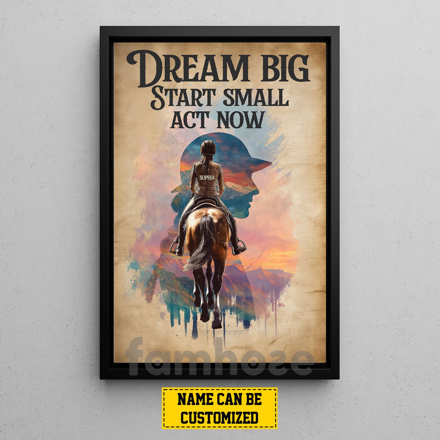 Personalized Horse Riding Girl Canvas Painting, Dream Big Start Small Act Now Inspirational Quote Wall Art Decor, Poster Gift For Horse Girl