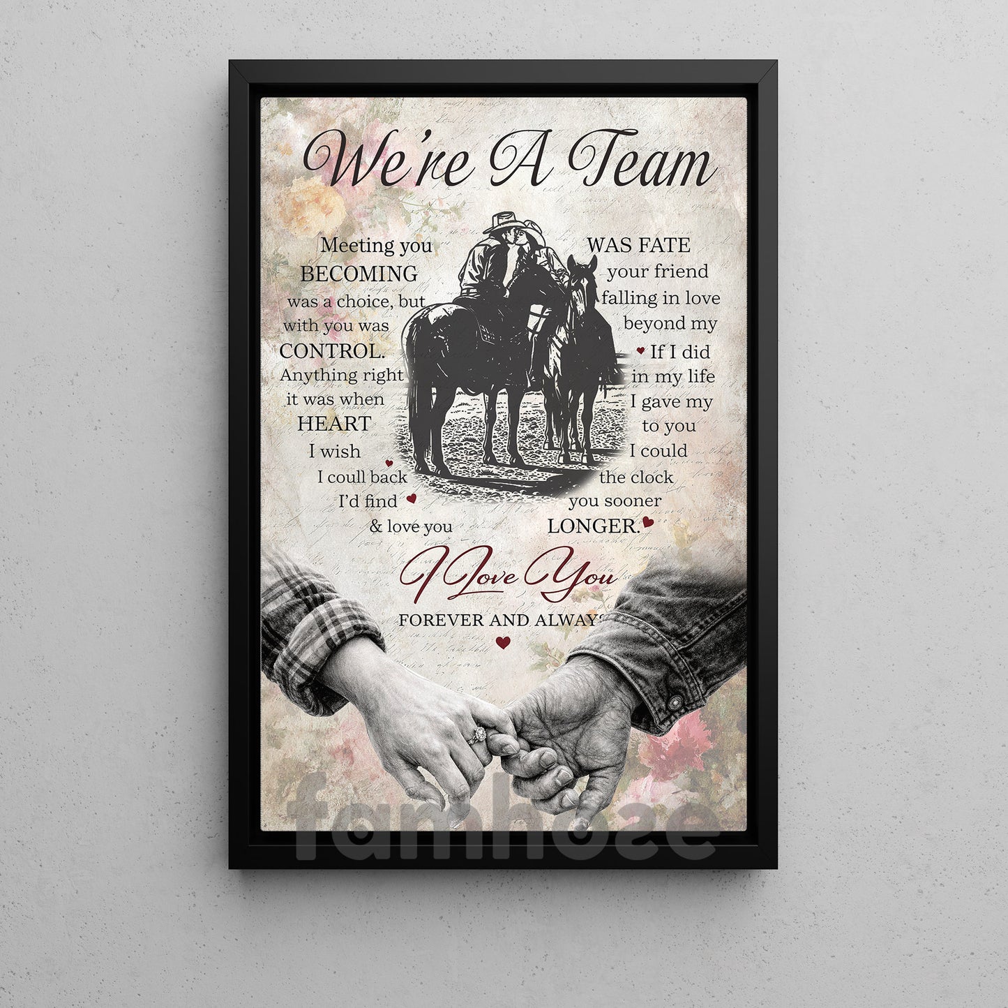 Cowboy Cowgirl Couple Canvas Painting, We're A Team Wall Art Decor, Valentine Poster Gift For Western Couple