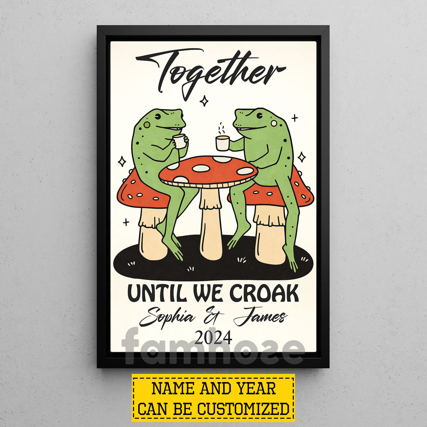Funny Personalized Couple Love Frog Canvas Painting, Together Until We Croak Wall Art Decor, Poster Gift For Couple