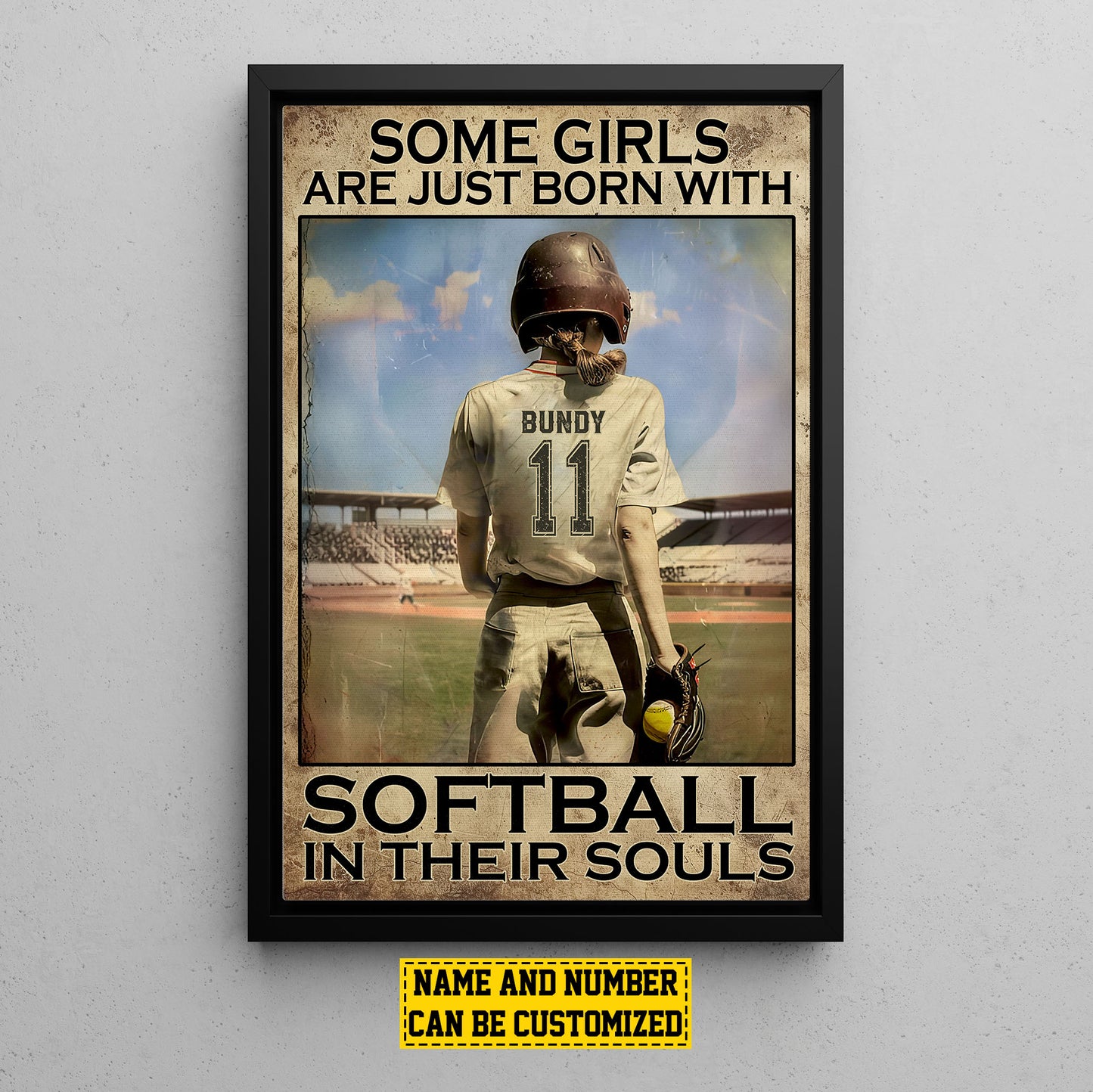 Personalized Motivational Softball Canvas Painting, Some Girls Are Just Born With Softball, Sports Quotes Wall Art Decor, Poster Gift For Softball Lovers