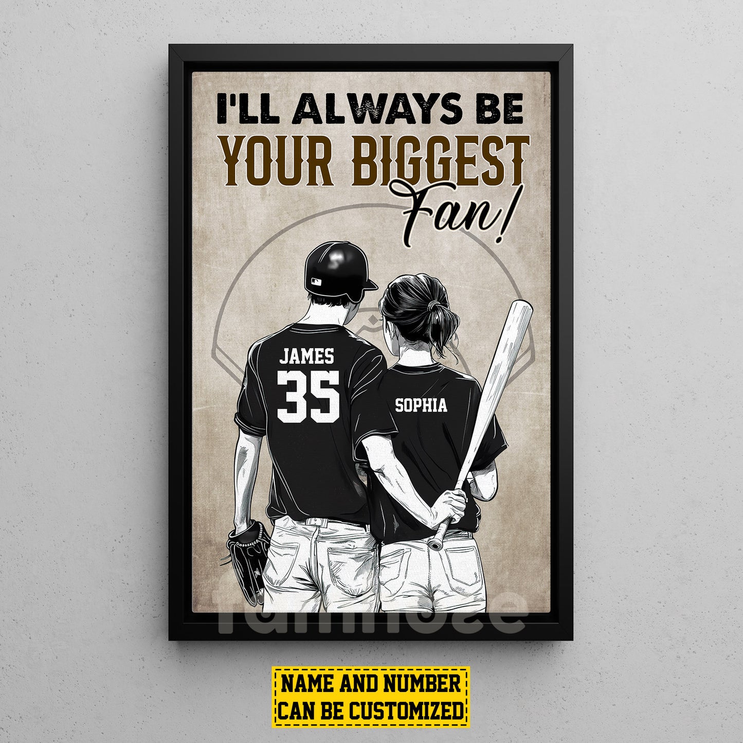 Romantic Personalized Baseball Couple Canvas Painting, I'll Always Be Your Biggest Fan Sports Wall Art Decor, Valentine's Day Poster Gift For Baseball-Loving Couple