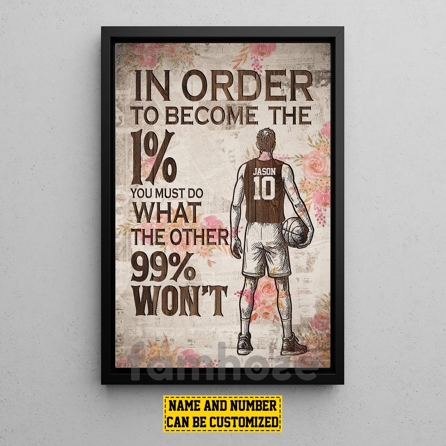 Personalized Basketball Man Canvas Painting, In Order To Become The 1% Sport Wall Art Decor, Poster Gift For Basketball Lovers