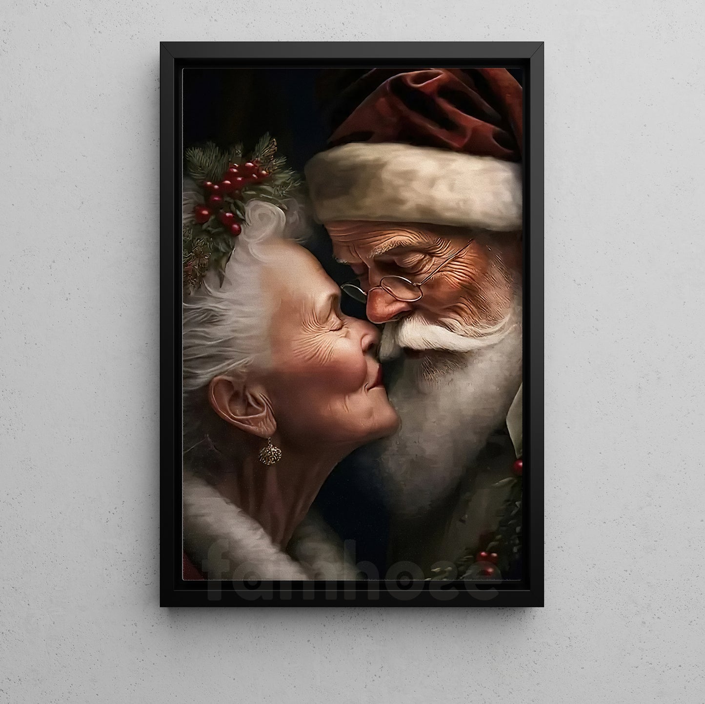 Couple Santa Claus With Love, Santa Claus Christmas Canvas Painting, Xmas Wall Art Decor - Christmas Poster Gift