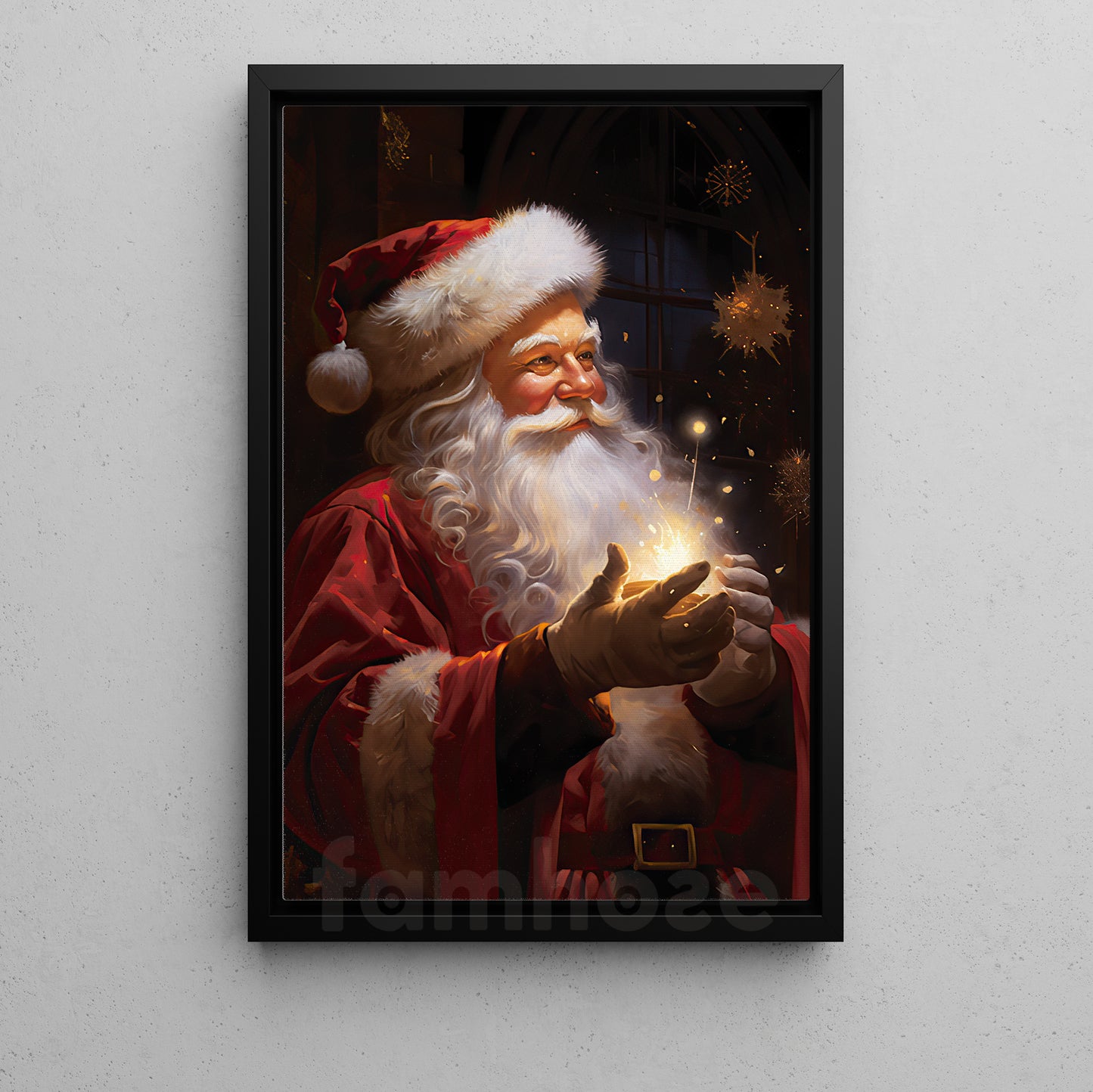 Santa Claus Dose Magic In Hand, Santa Christmas Canvas Painting, Xmas Wall Art Decor - Christmas Poster Gift