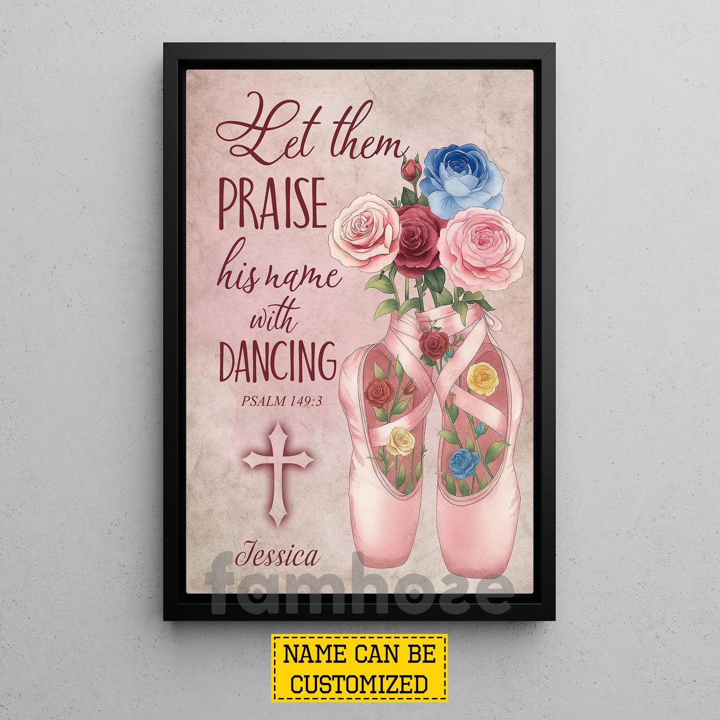 Personalized Ballet & God Canvas Painting, Let Them Praise His Name With Dancing Wall Art Decor, Christian Poster Gift For Ballet Lovers