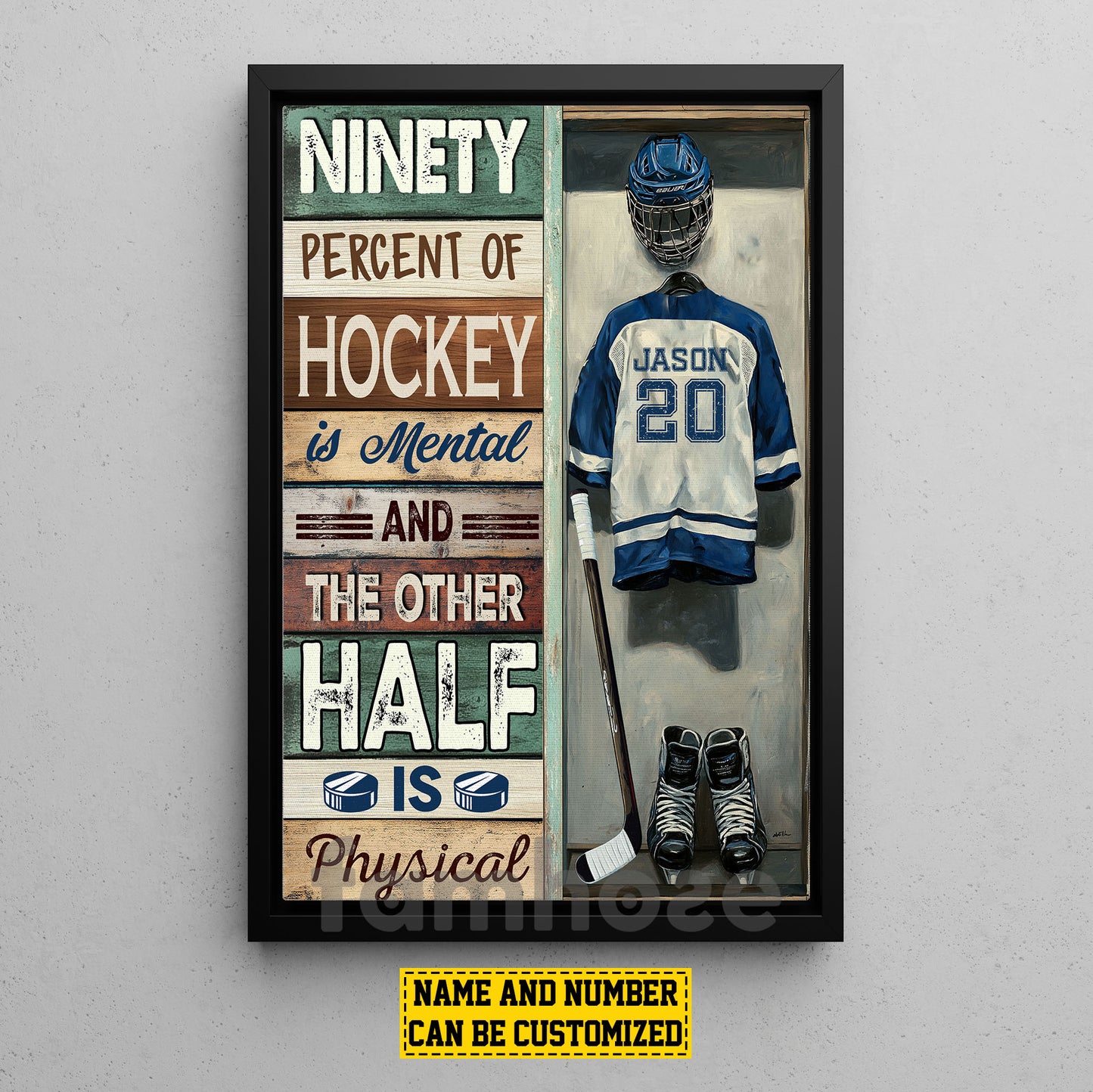 Personalized Hockey Canvas Painting, Ninety Percent Of Hockey Is Mental Sports Wall Art Decor, Poster Gift For Hockey Lovers