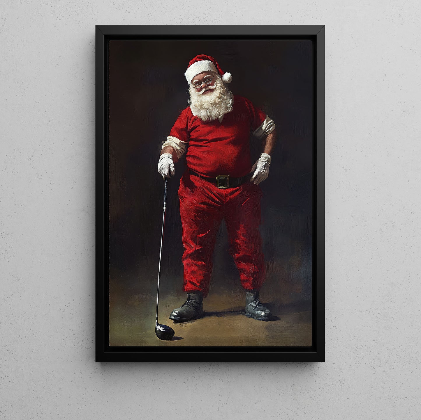 Cool Christmas Golf Canvas Painting, Santa Claus Poses Golf Sport Wall Art Decor, Xmas Poster Gift For Golf Lovers