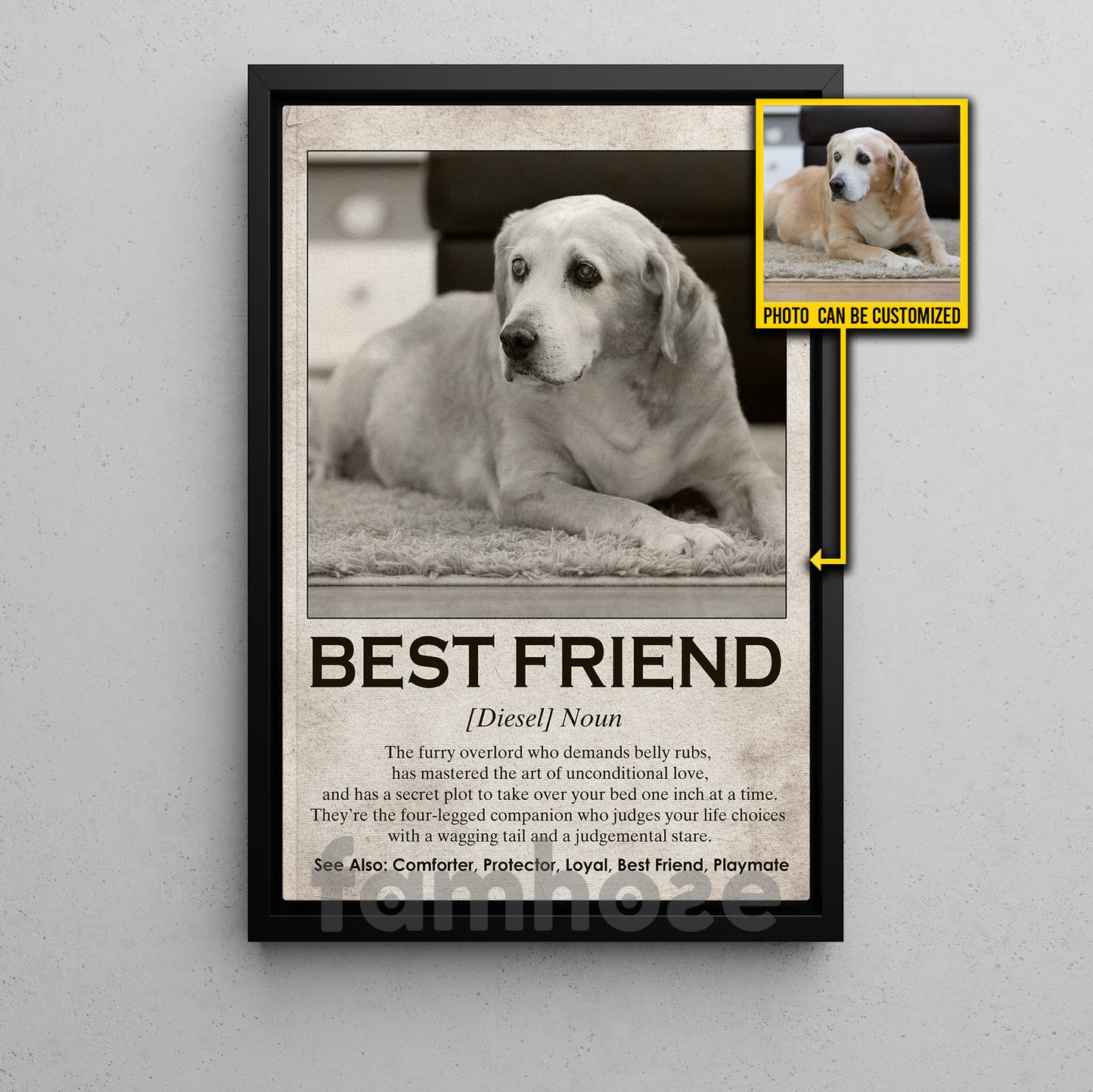Personalized Photo Pet Die Canvas Painting, Best Friend Wall Art Decor, Poster Gift For Pet Lovers