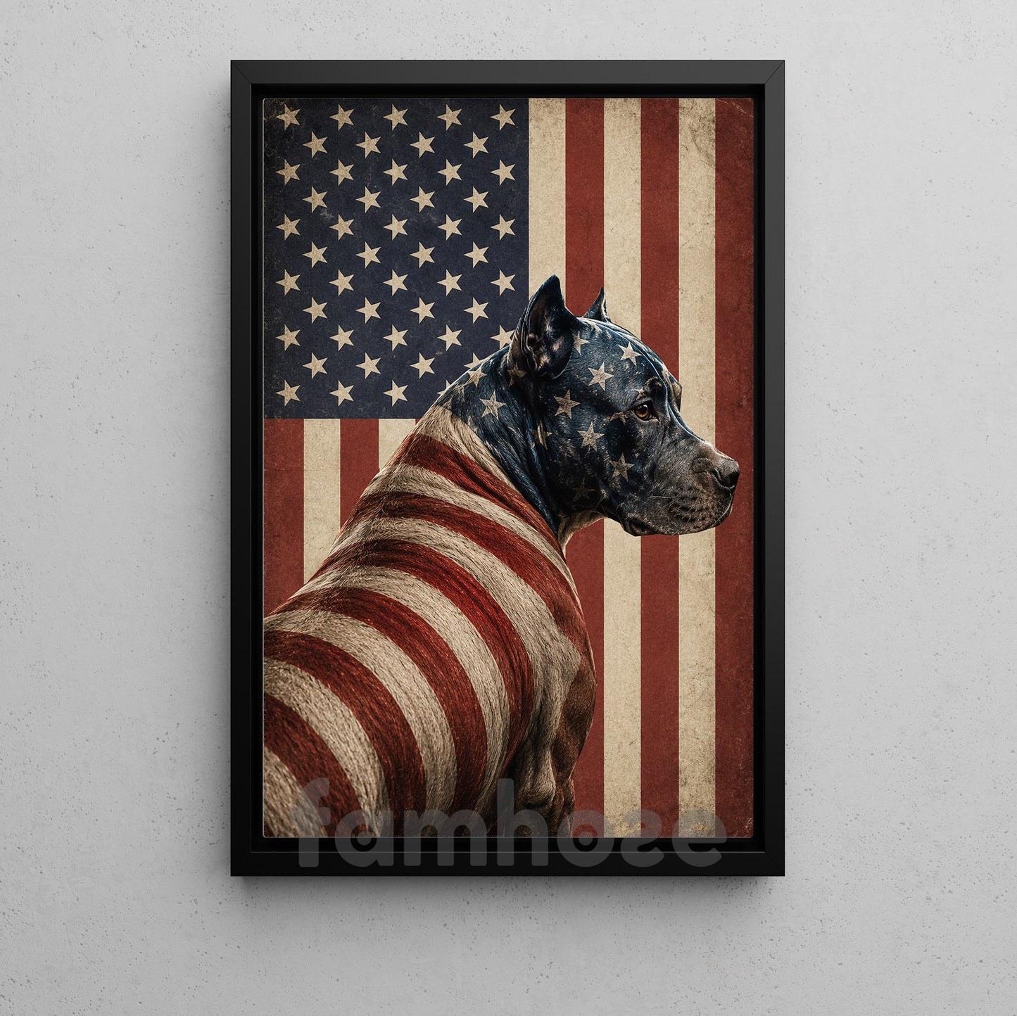 July 4th Pitbull Dog USA Flag Canvas Painting, Freedom Guardian Wall Art Decor, Independence Day Poster Gift For Pitbull Lover