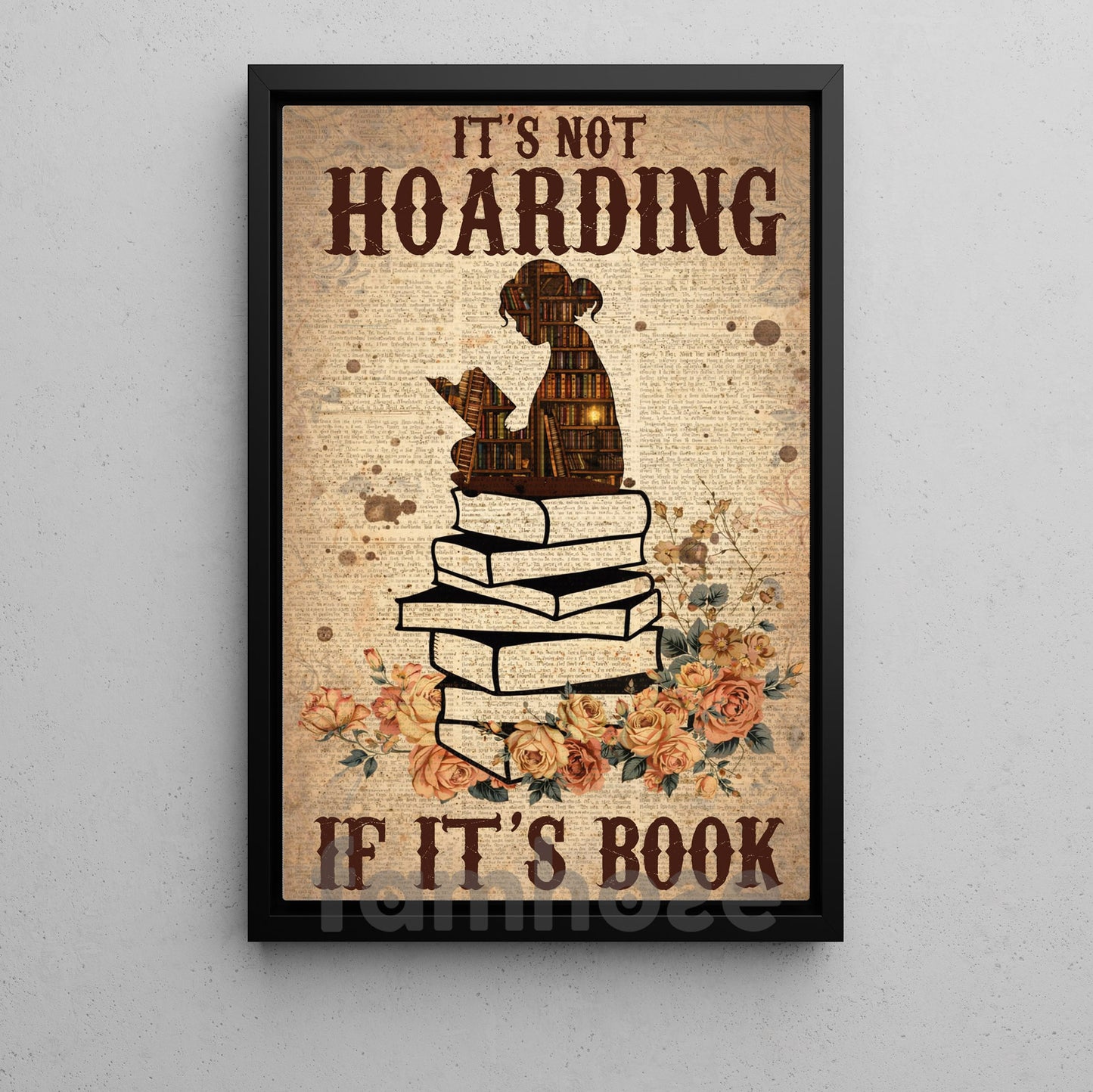 Funny Reading Girl Canvas Painting, It's Not Hoarding If It's Book Wall Art Decor, Poster Gift For Reading Lovers