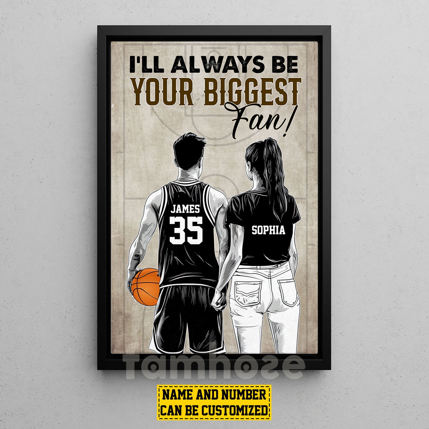 Romantic Personalized Couple Basketball Canvas Painting, I'll Always Be Your Biggest Fan Wall Art Decor, Poster Valentine's Day Gift For Basketball-Loving Couple