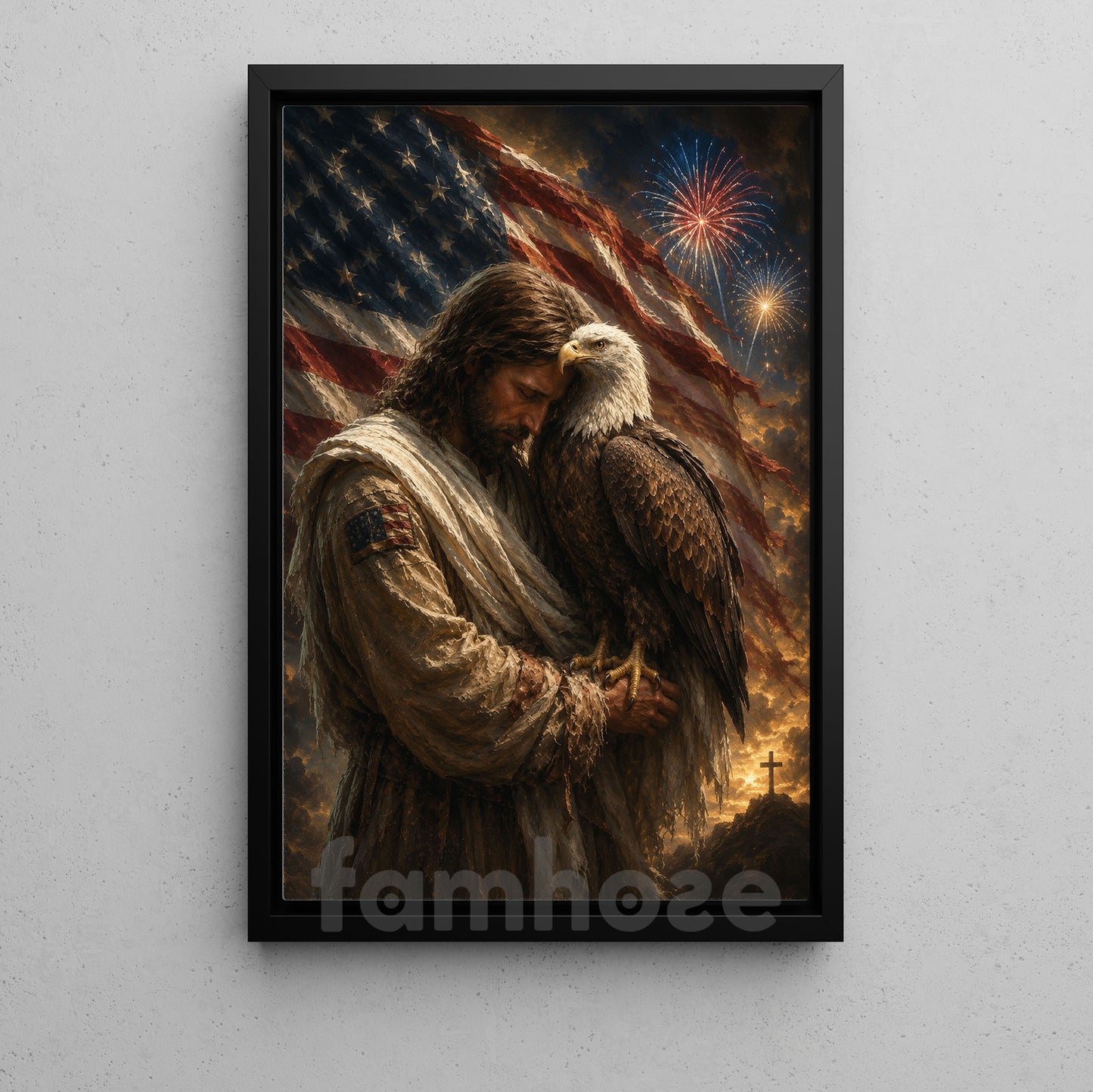 July 4th Jesus Canvas Painting, Where Faith Meets Freedom Wall Art Decor, Poster Independence Day Gift For Christian