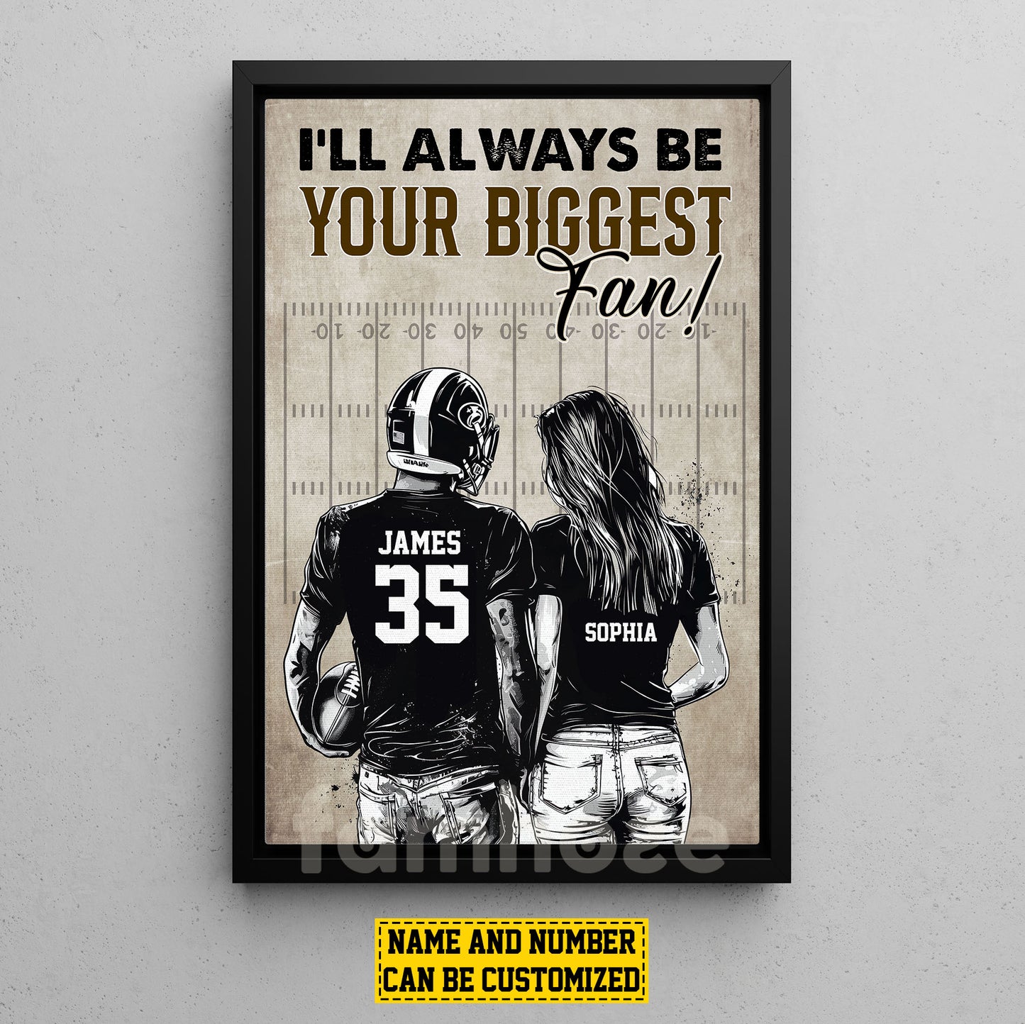 Romantic Personalized Football Couple Canvas Painting, I'll Always Be Your Biggest Fan Sports Wall Art Decor, Valentine's Day Poster Gift For Football-Loving Couple