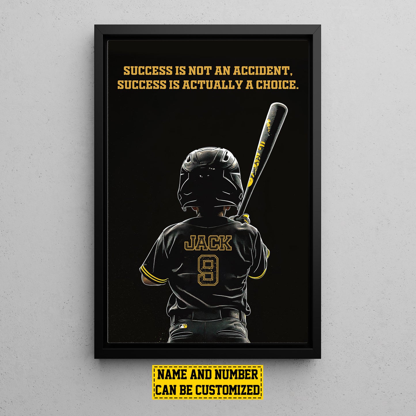 Personalized Baseball Boy Canvas Painting For Kids - Inspiring Quotes Success Is Actually A Choice Poster Gift For Young Baseball Fans