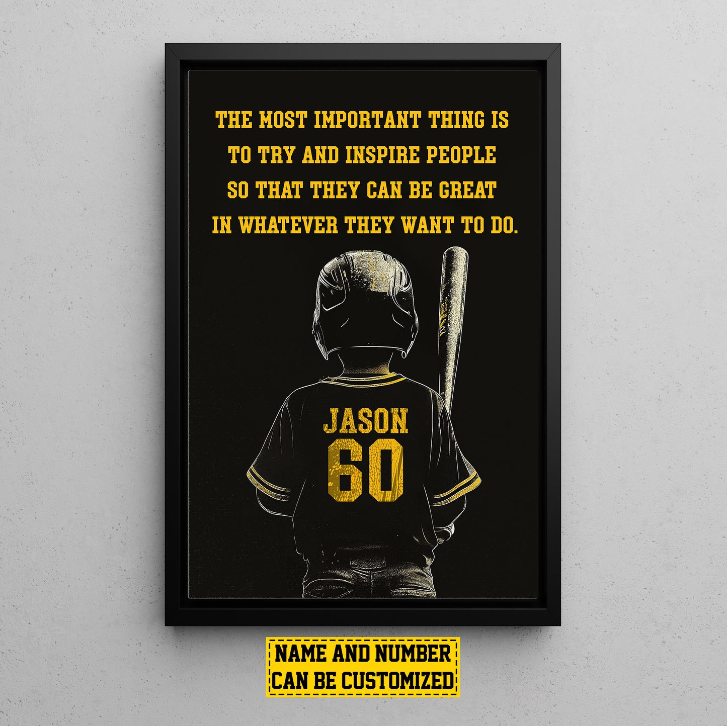 Personalized Baseball Boy Canvas Painting For Kids - Inspiring Quotes The Most Important Thing Is To Try Poster Gift For Young Baseball Fans