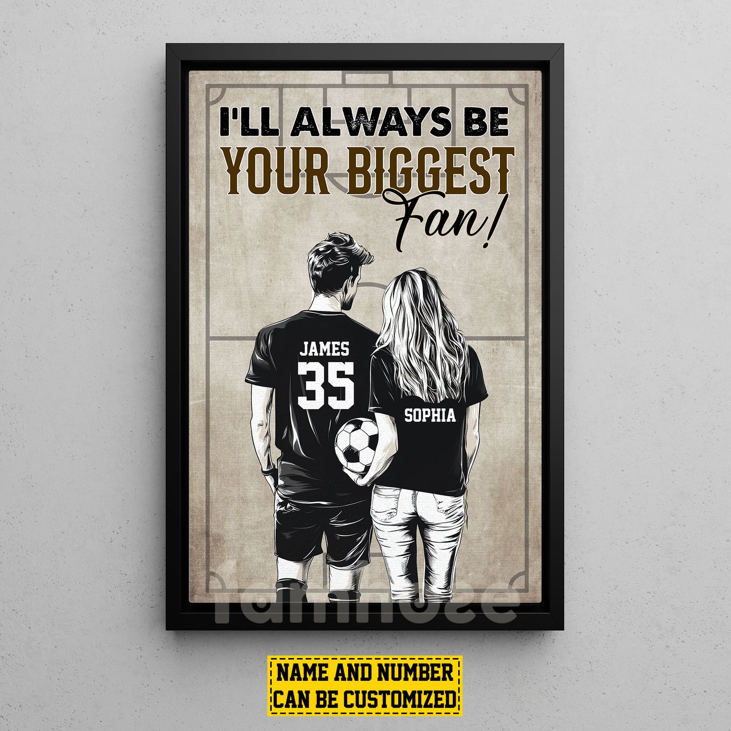 Romantic Personalized Soccer Couple Canvas Painting, I'll Always Be Your Biggest Fan Sports Wall Art Decor, Valentine's Day Poster Gift For Soccer-Loving Couple