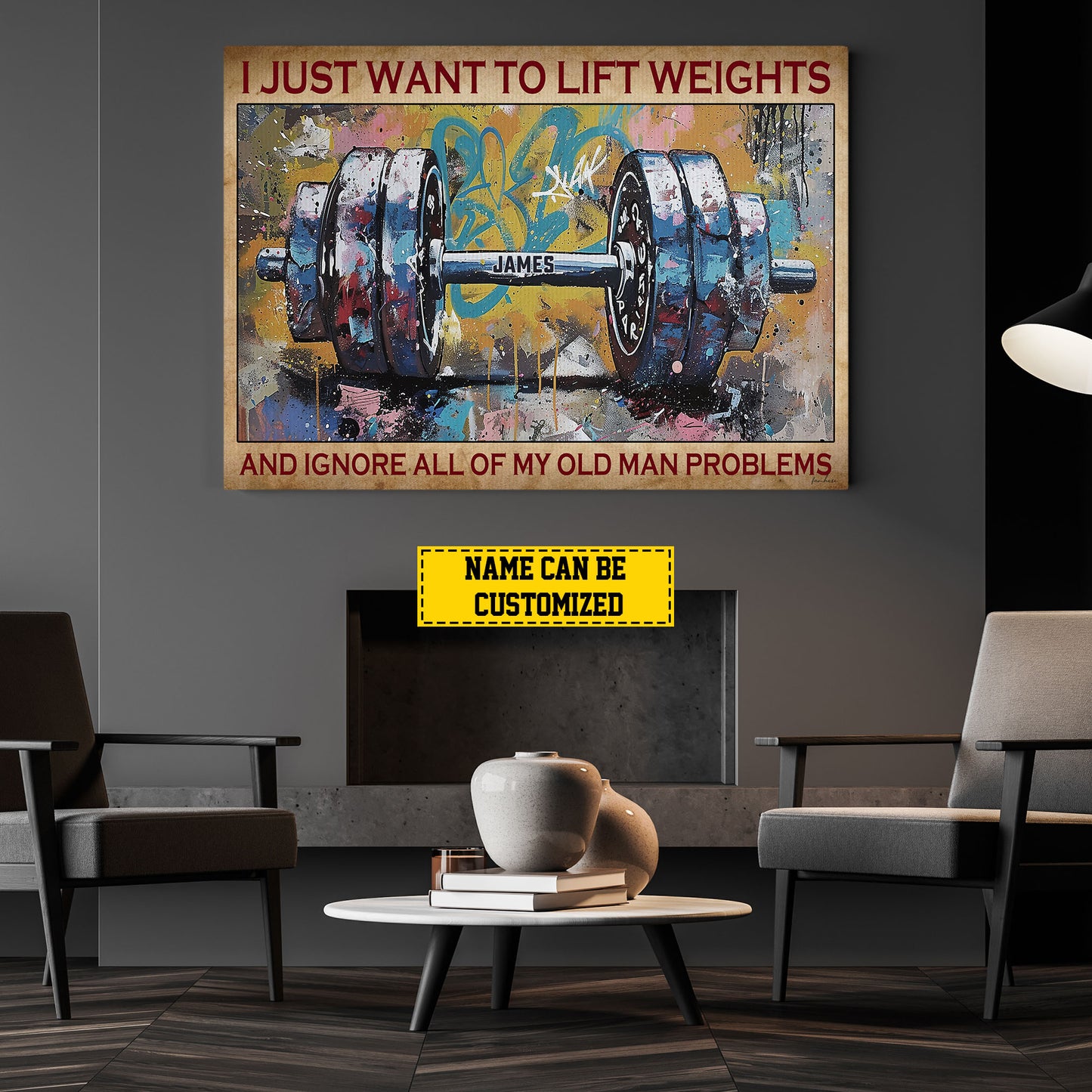 Personalized Gym Canvas Painting, I Just Want To Lift Weights, Motivational Fitness Quotes Wall Art, Ideal Poster Gift For Sports Enthusiasts