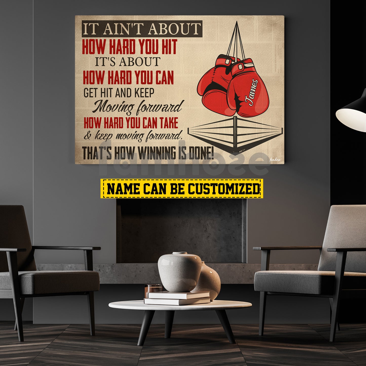 Personalized Boxing Canvas Painting, It Ain't About How Hard You Hit Sport Wall Art Decor, Poster Gift For Boxing Lover