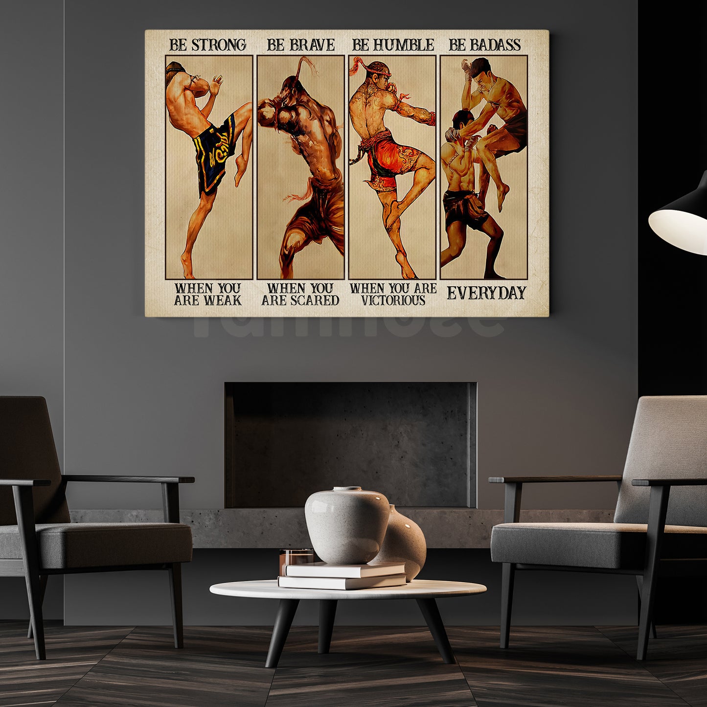 Cool Muay Thai Canvas Painting, Be Strong, Brave, Humble And Badass Wall Art Decor, Poster Gift For Muay Thai Lovers