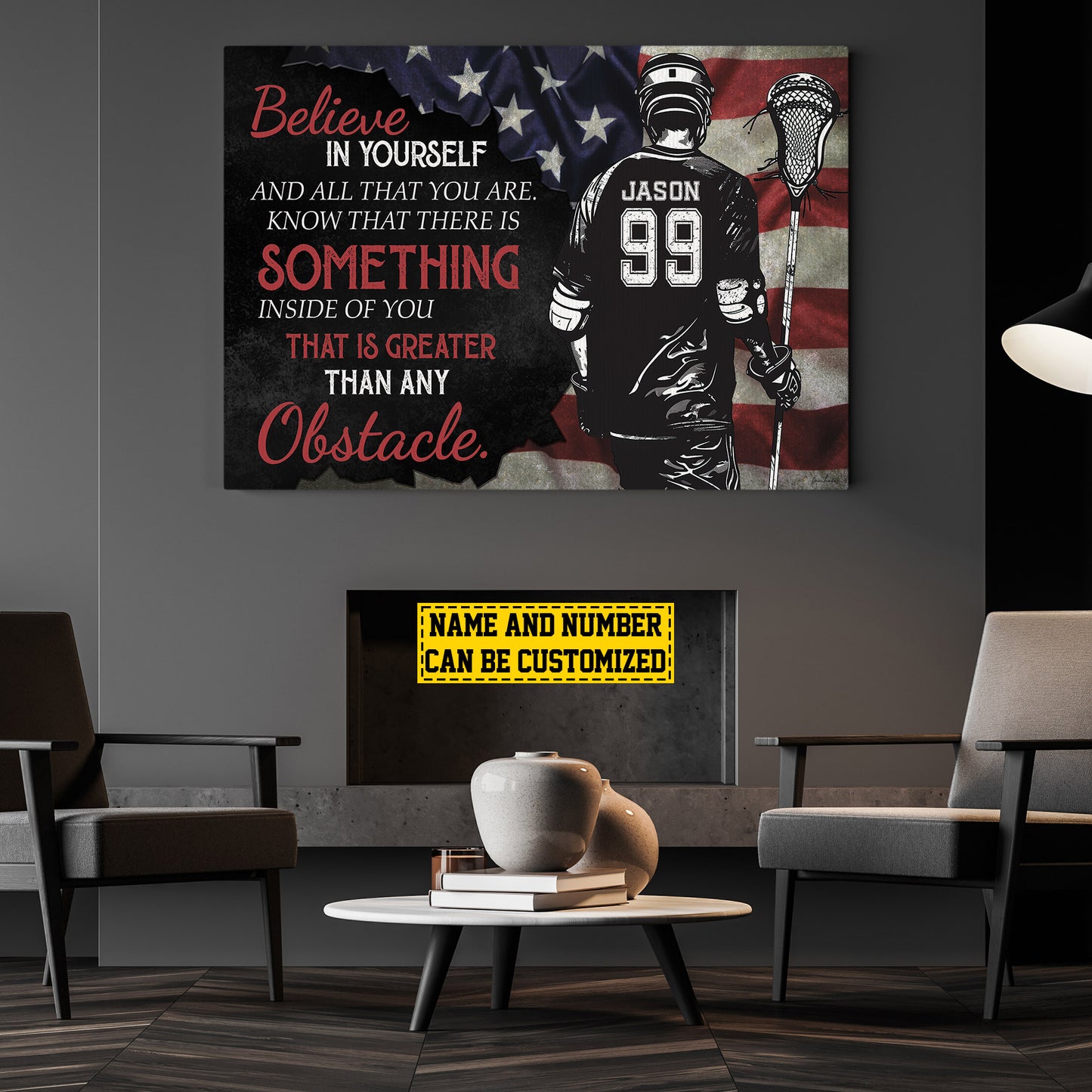 Personalized Motivational Lacrosse Canvas Painting, Believe In Yourself, Sports Quotes Wall Art Decor, Poster Gift For Lacrosse Lovers, Lacrosse Boys