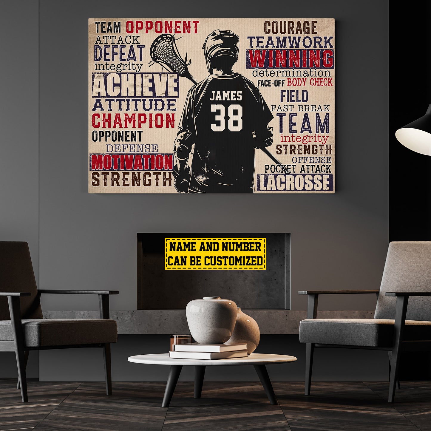 Personalized Motivational Lacrosse Canvas Painting, Champion Motivation Strength, Sports Quotes Wall Art Decor, Poster Gift For Lacrosse Lovers, Lacrosse Boys