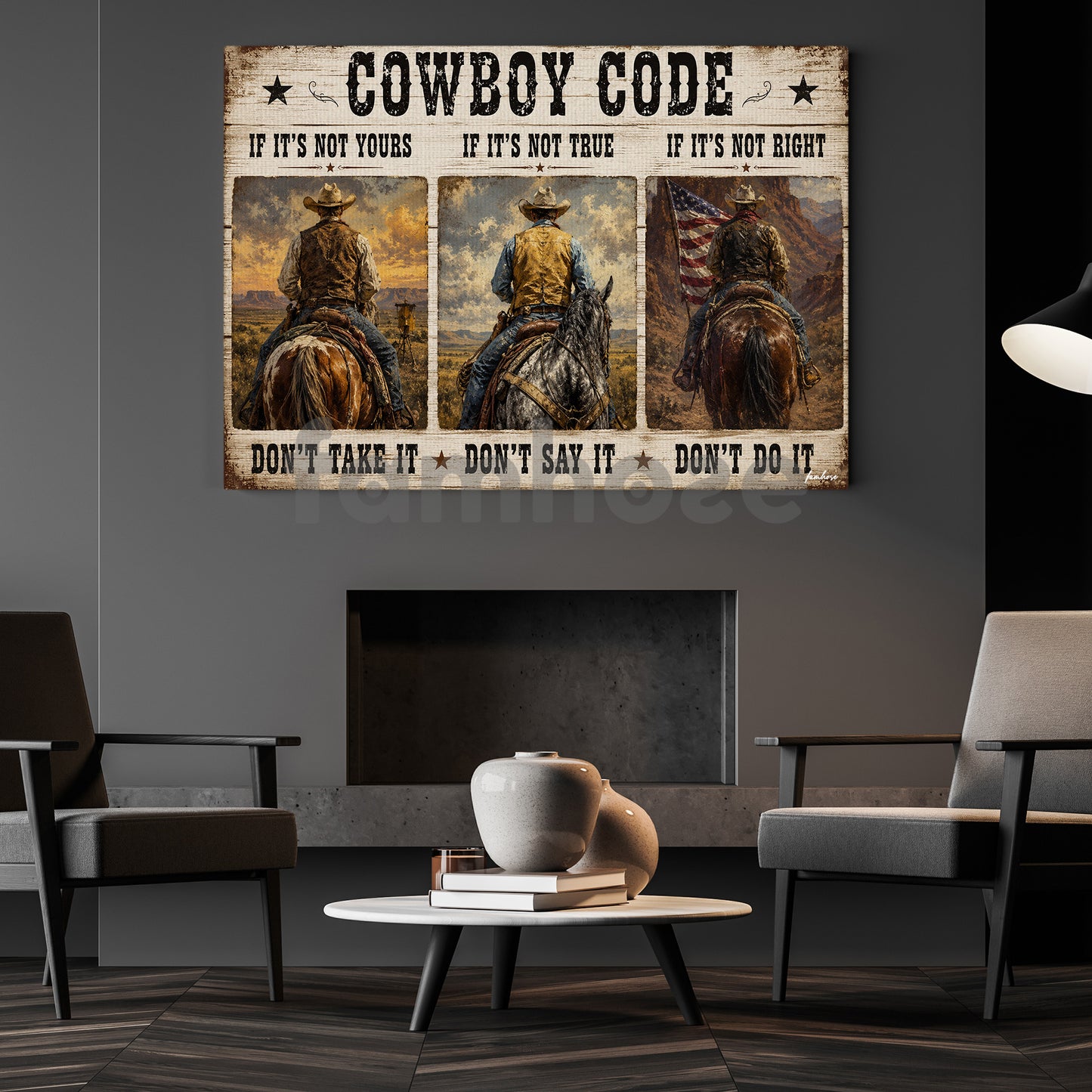 Cowboy Code Canvas Painting, If It's Not Yours Don't Take It Wall Art Decor, Poster Gift For Cowboys