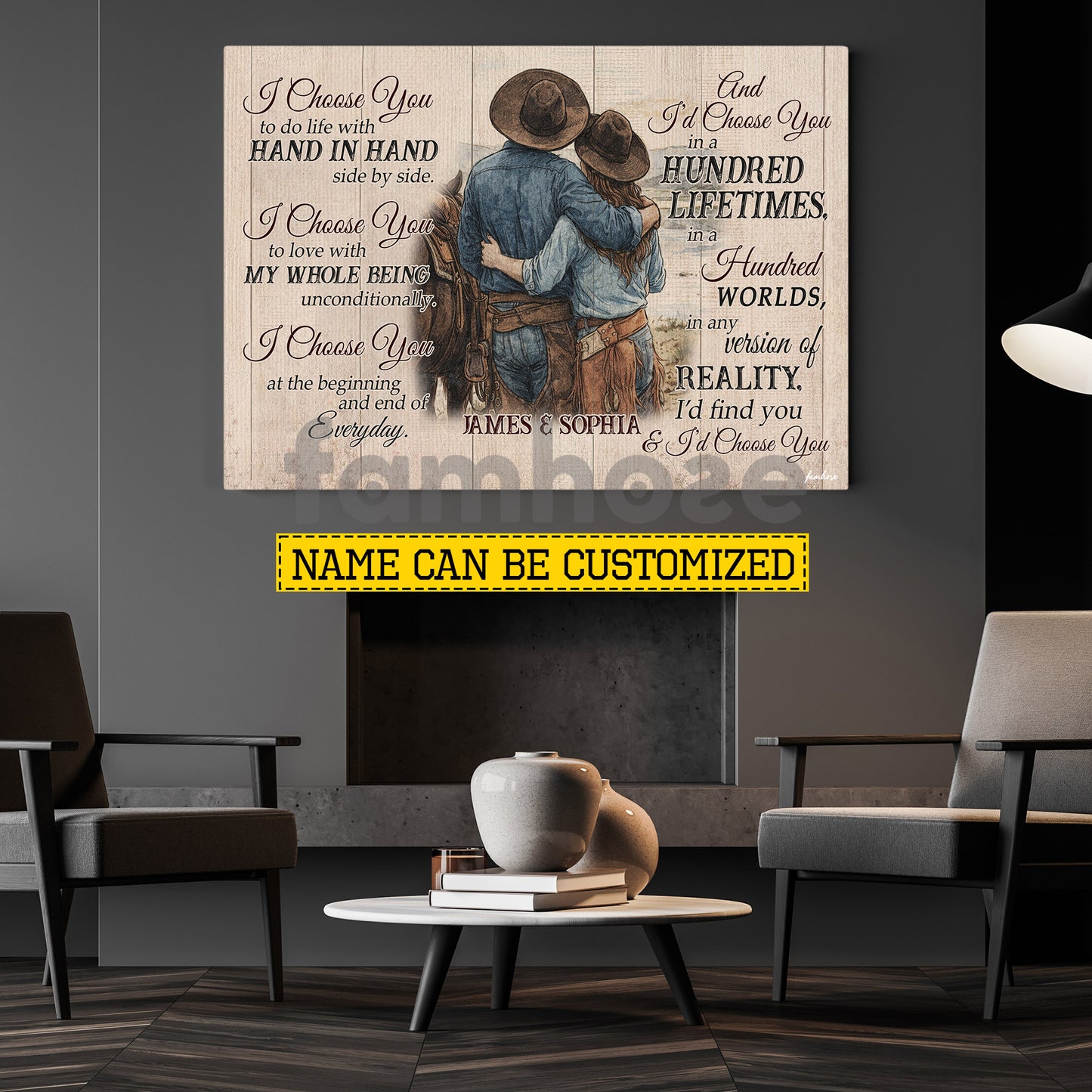 Personalized Cowboy Cowgirl Couple Canvas Painting, I Choose You Wall Art Decor, Valentine Poster Gift For Western Couple