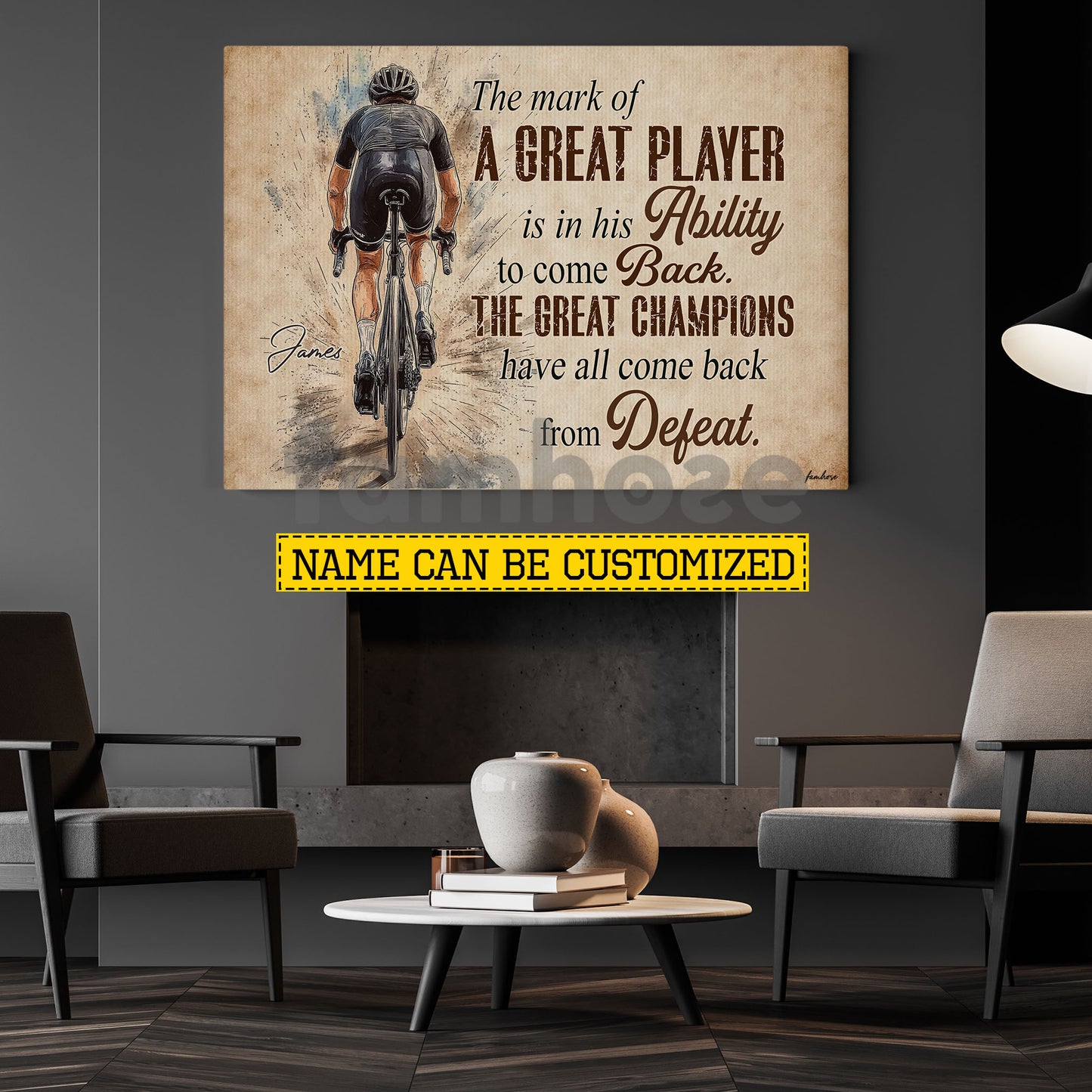 Personalized Cycling Canvas Painting, The Great Champions Have All Come Back From Defeat Sport Wall Art Decor, Poster Gift For Cycling Lovers
