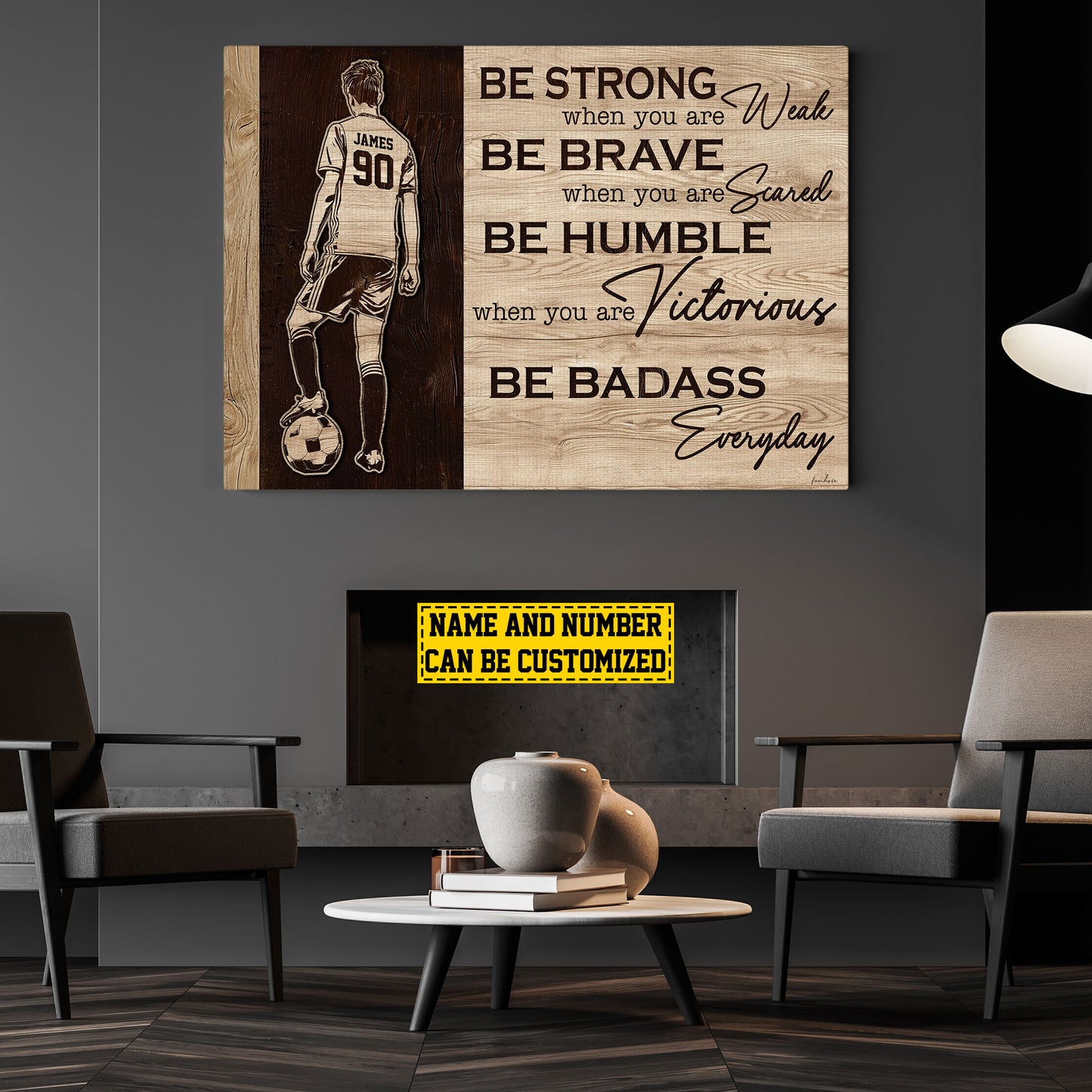 Personalized Motivational Soccer Canvas Painting, Be Strong Brave Humble Badass, Sports Quotes Wall Art Decor, Poster Gift For Soccer Lovers, Soccer Boys