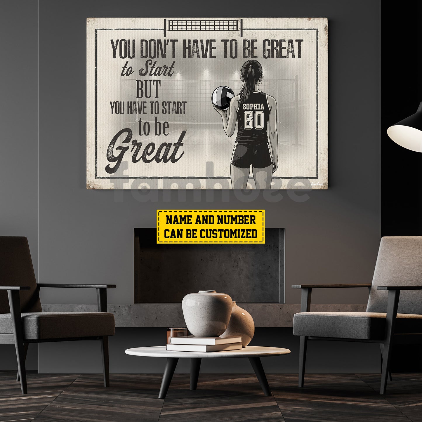 Motivational Personalized Volleyball Girl Canvas Painting, You Don't Have To Be Great Sport Wall Art Decor, Poster Gift For Volleyball Lovers