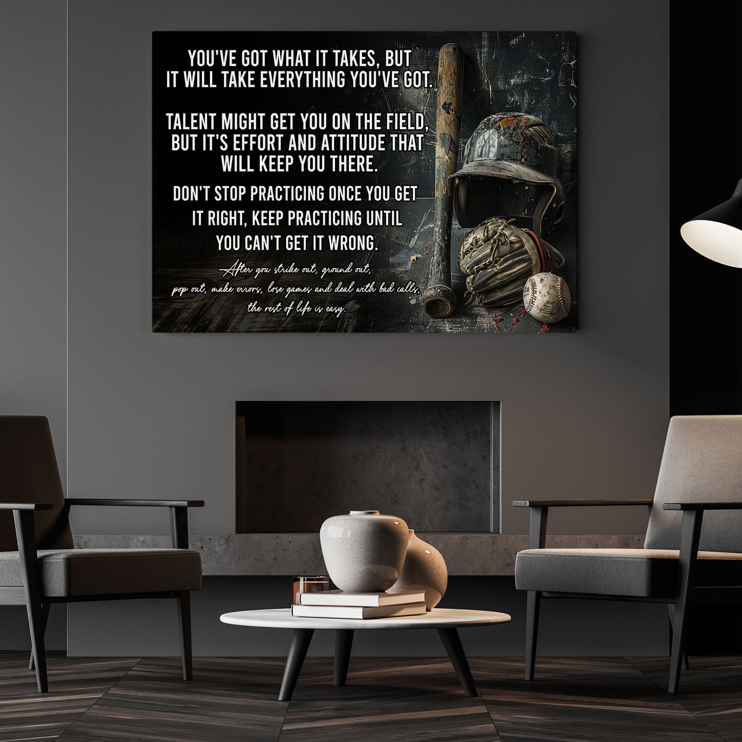 Motivational Baseball Canvas Painting, Don't Stop Practicing Once You Get It Right, Sports Quotes Wall Art Decor, Poster Gift For Baseball Lovers