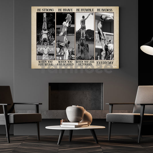 Motivational Cheerleading Canvas Painting, Be Strong, Brave, Humble And Badass Wall Art Decor, Poster Gift For Cheerleading Lovers