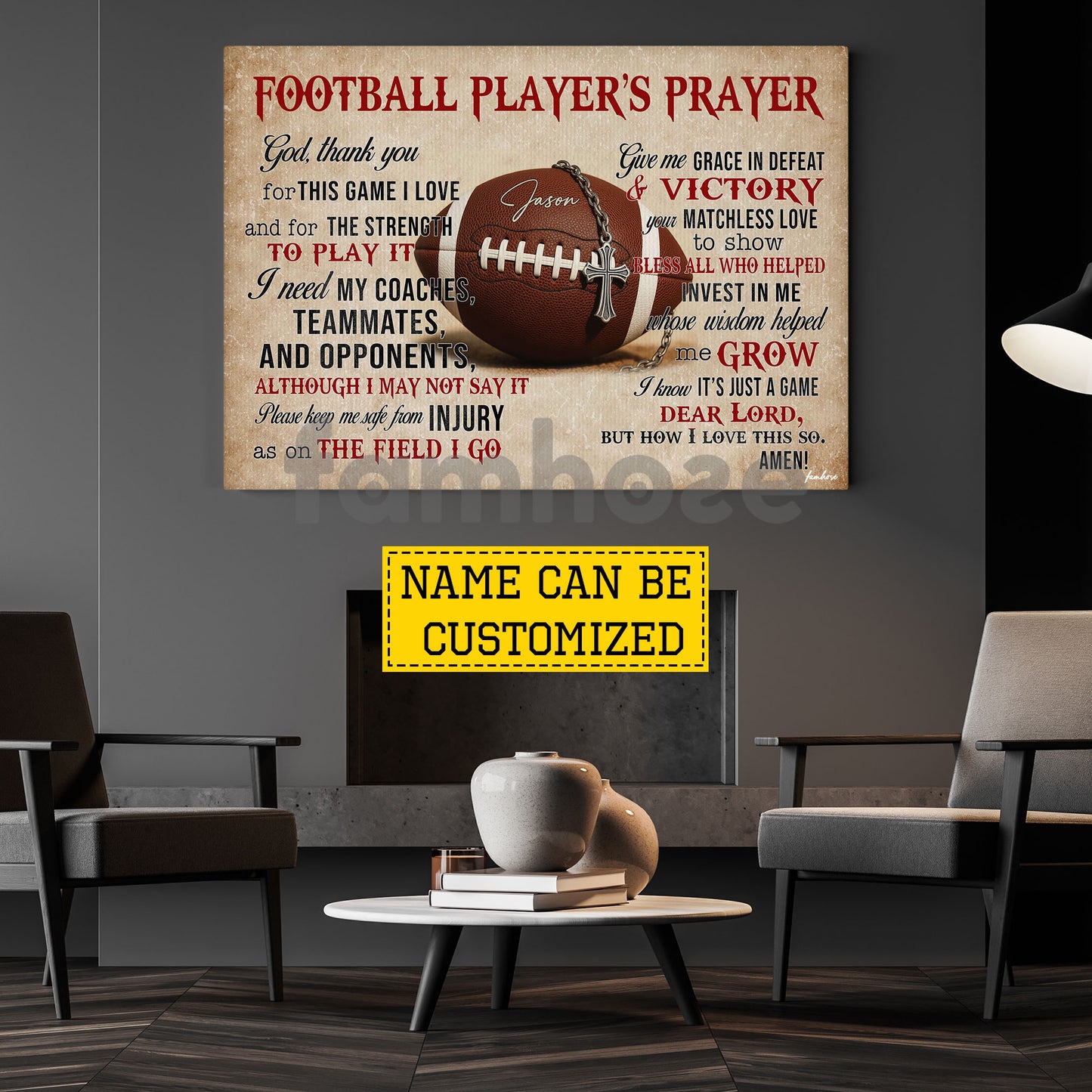 Personalized Football God Canvas Painting, Football Player's Prayer Sport Wall Art Decor, Poster Gift For Football Lover