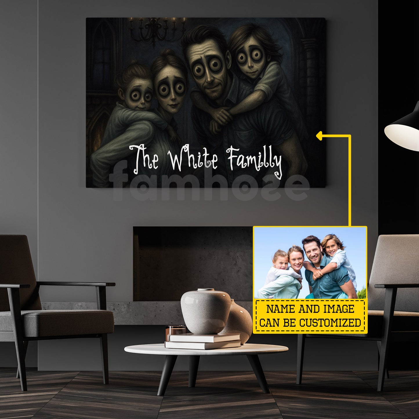 Personalized Halloween Family Canvas Painting, Family Portrait Wall Art Decor, Spooky Season Poster Gift