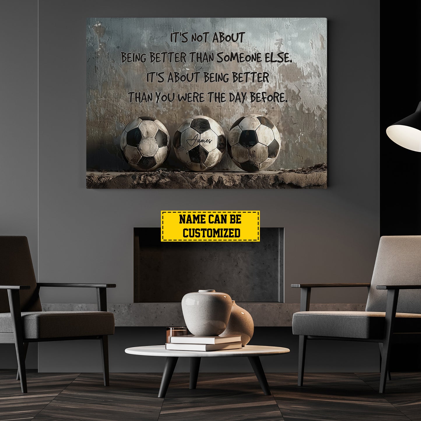 Personalized Motivational Soccer Canvas Painting, It's Not About Being Better Than, Sports Quotes Wall Art Decor, Poster Gift For Soccer Lovers