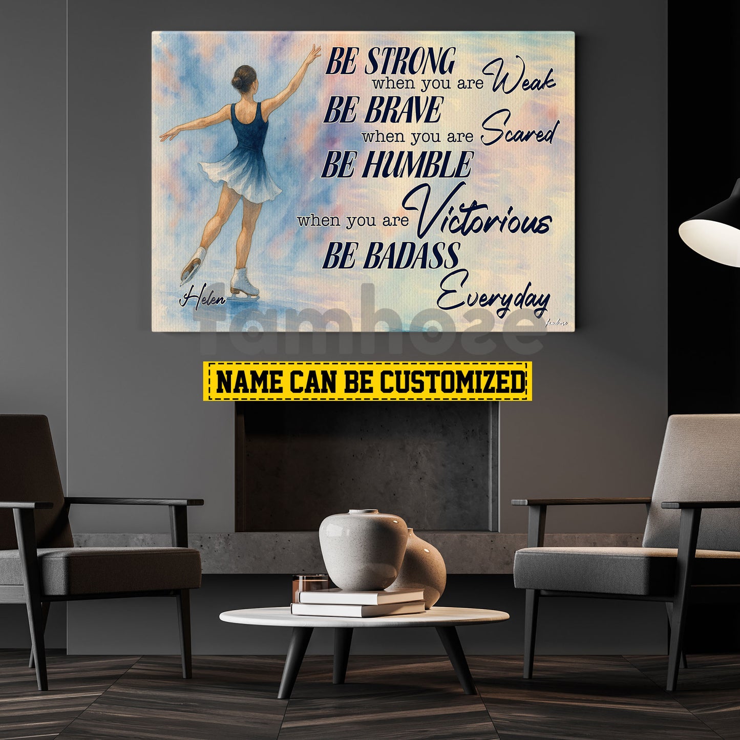 Motivational Personalized Ice Skating Girl Canvas Painting, Be Strong Brave Humble And Badass Sport Wall Art Decor, Poster Gift For Ice Skating Lovers