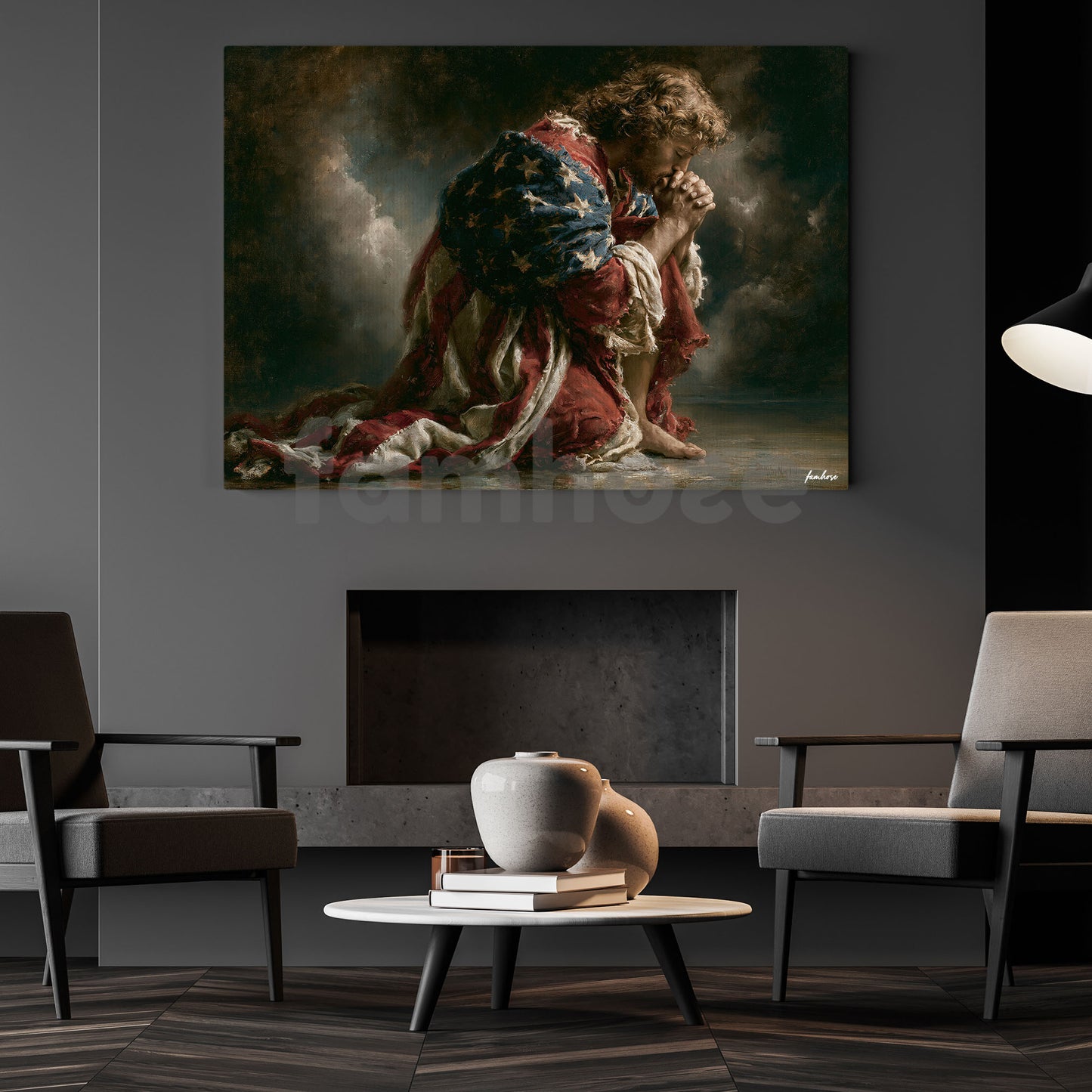 July 4th God Canvas Painting, Draped In Freedom Guided By Faith Wall Art Decor, Independence Day Poster Gift For Christian